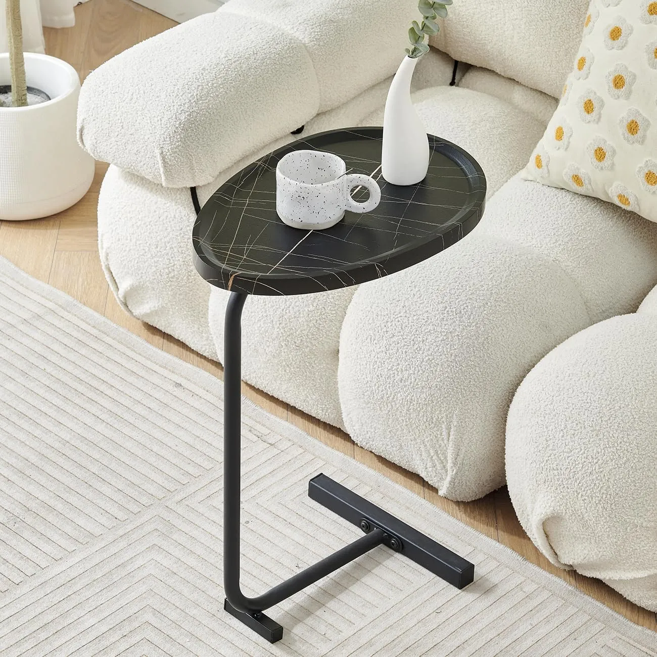 Small Side Table, C-Shaped End Table for Sofa, Bed