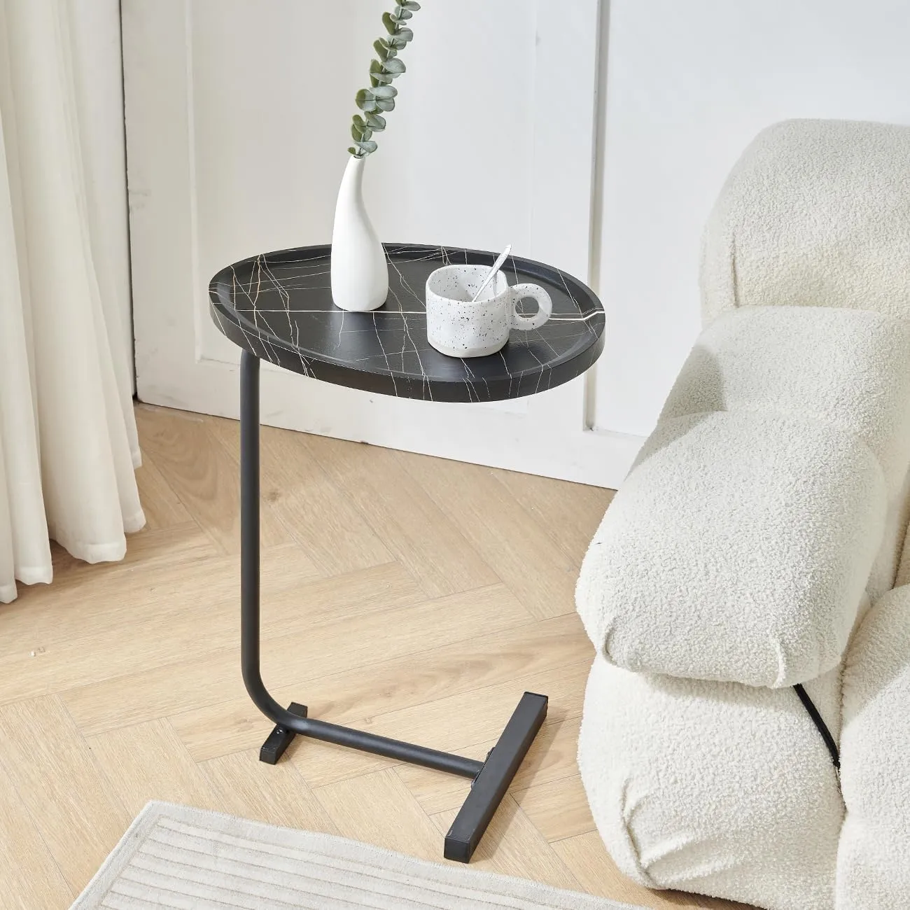 Small Side Table, C-Shaped End Table for Sofa, Bed