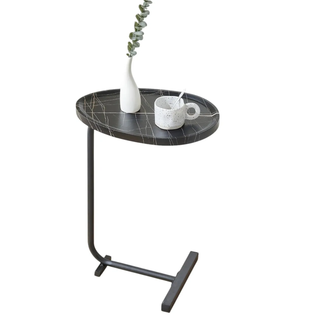 Small Side Table, C-Shaped End Table for Sofa, Bed