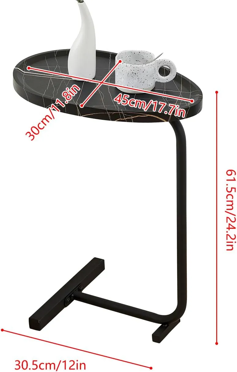 Small Side Table, C-Shaped End Table for Sofa, Bed