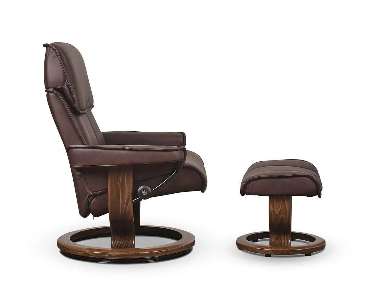Stressless® Admiral Recliner & Ottoman - Chocolate