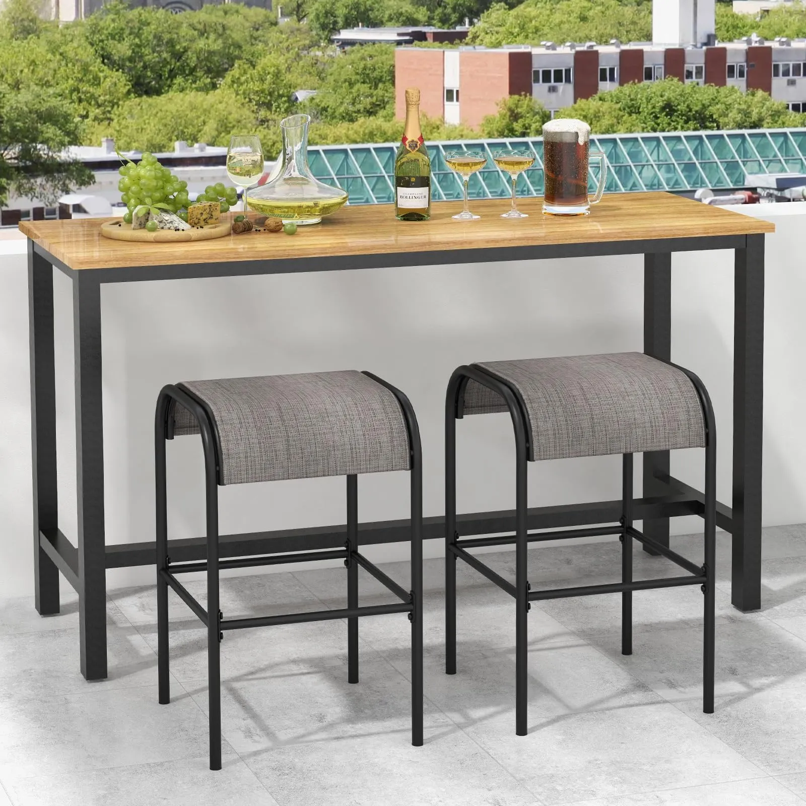 Tangkula Outdoor Bar Stools Set of 2/4, 30" Bar Height Bistro Stools with Breathable Fabric Seat & Heavy-Duty Metal Frame