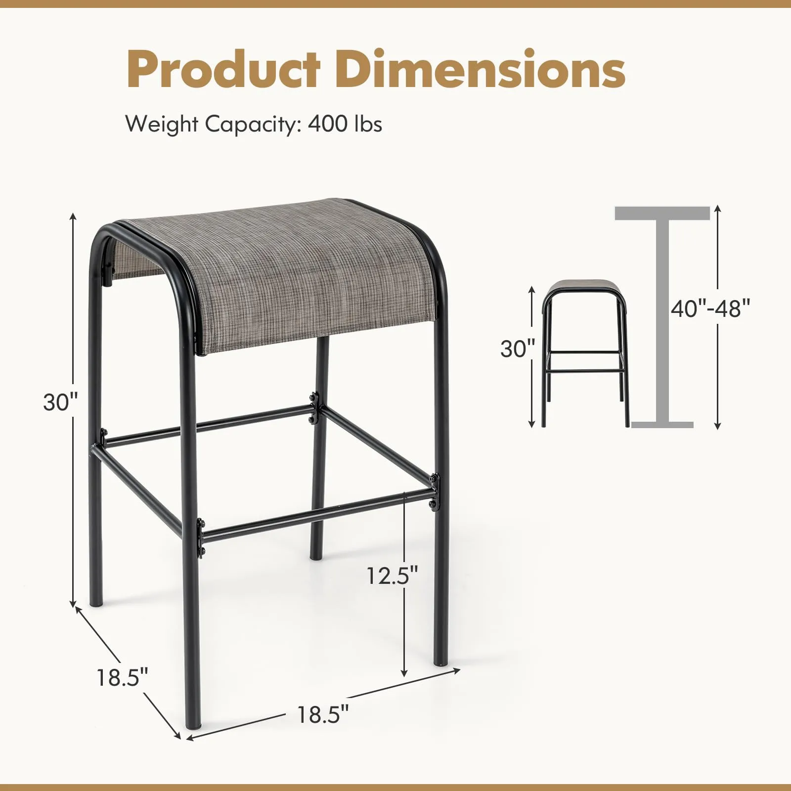 Tangkula Outdoor Bar Stools Set of 2/4, 30" Bar Height Bistro Stools with Breathable Fabric Seat & Heavy-Duty Metal Frame