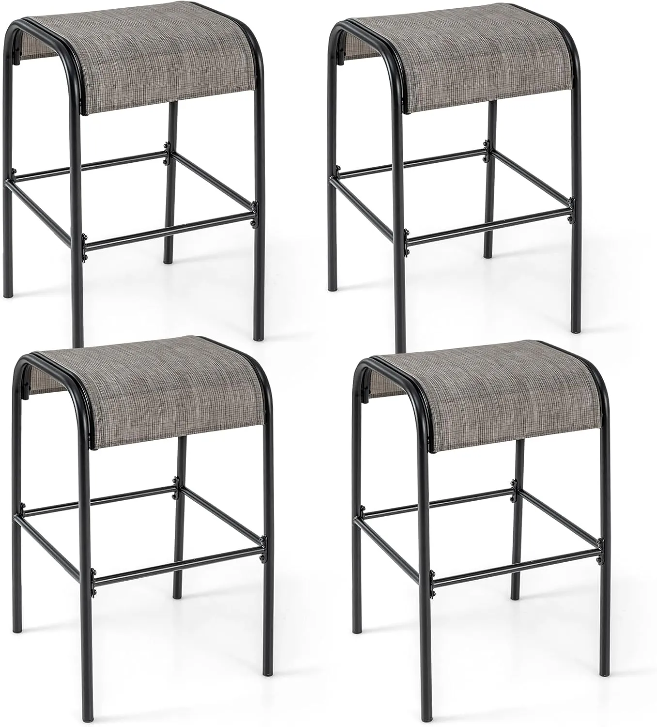 Tangkula Outdoor Bar Stools Set of 2/4, 30" Bar Height Bistro Stools with Breathable Fabric Seat & Heavy-Duty Metal Frame