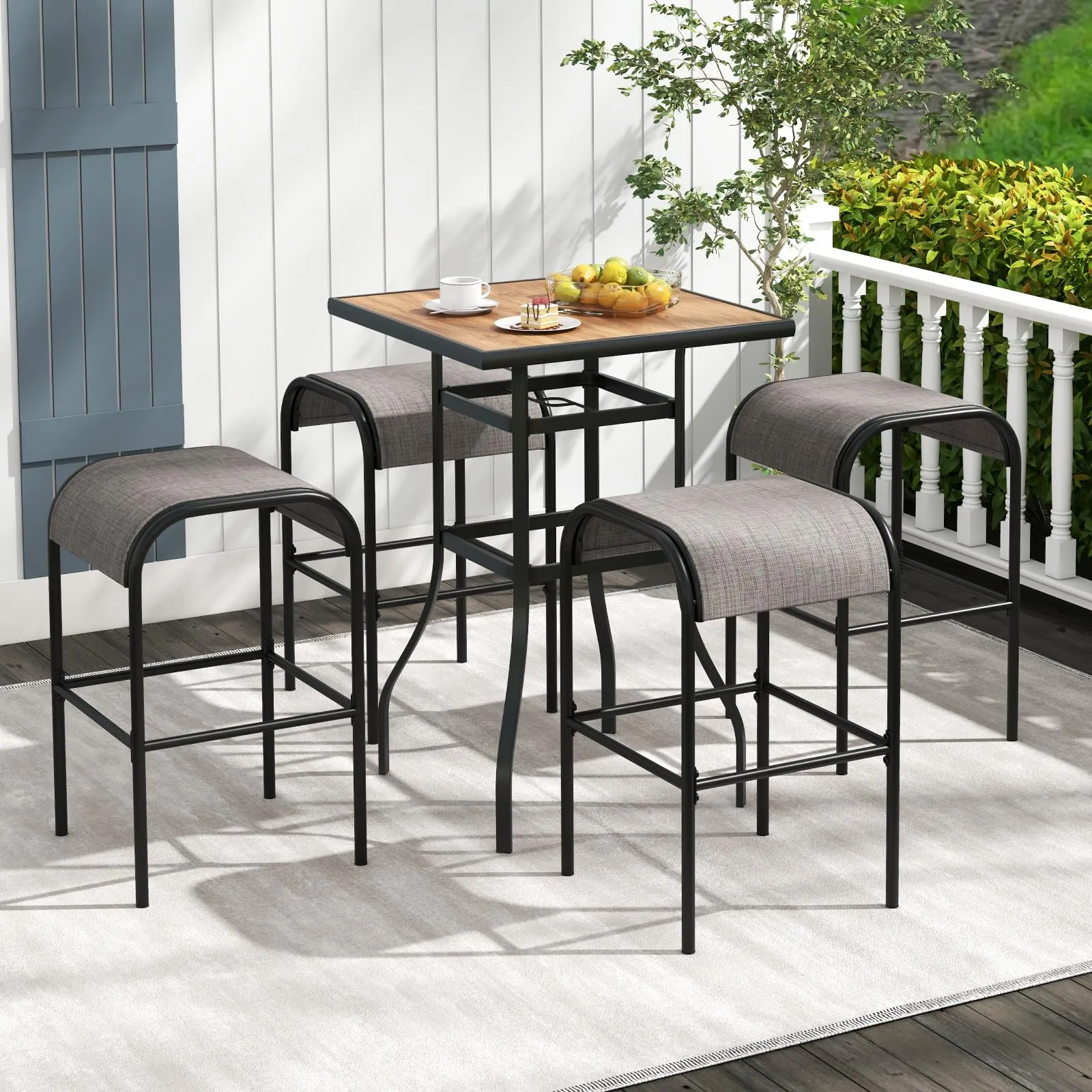 Tangkula Outdoor Bar Stools Set of 2/4, 30" Bar Height Bistro Stools with Breathable Fabric Seat & Heavy-Duty Metal Frame