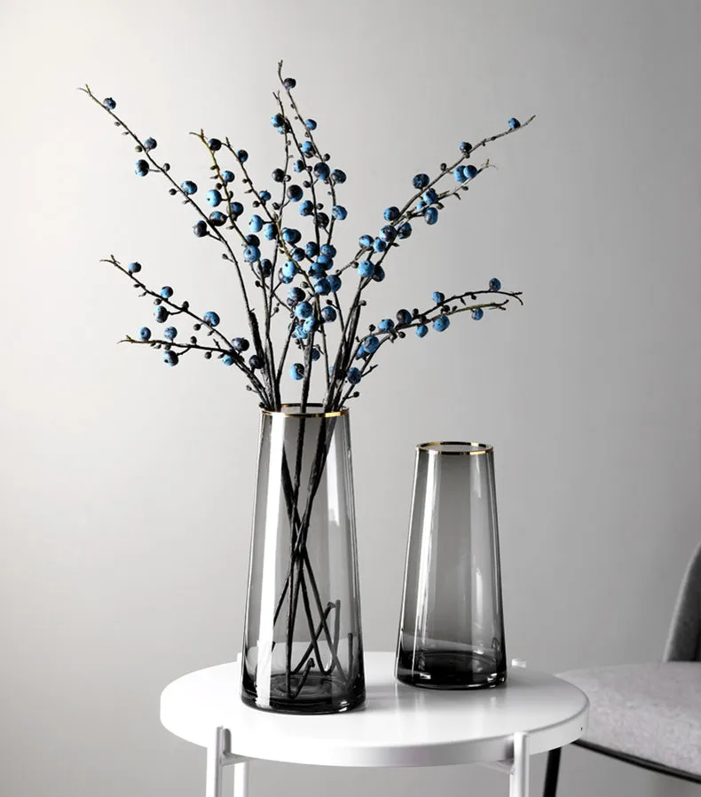 Tapered Colored Glass Vase with Gold Rim