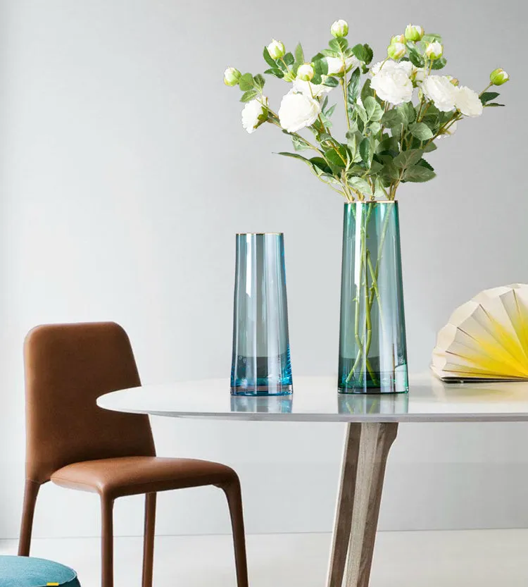 Tapered Colored Glass Vase with Gold Rim
