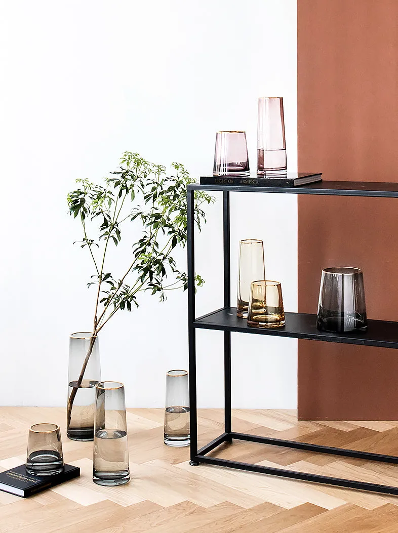 Tapered Colored Glass Vase with Gold Rim