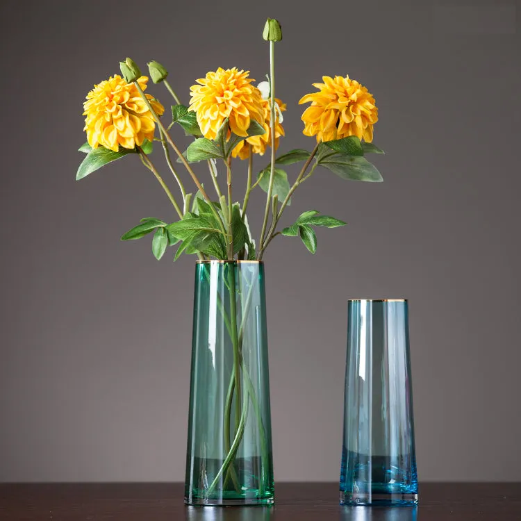 Tapered Colored Glass Vase with Gold Rim