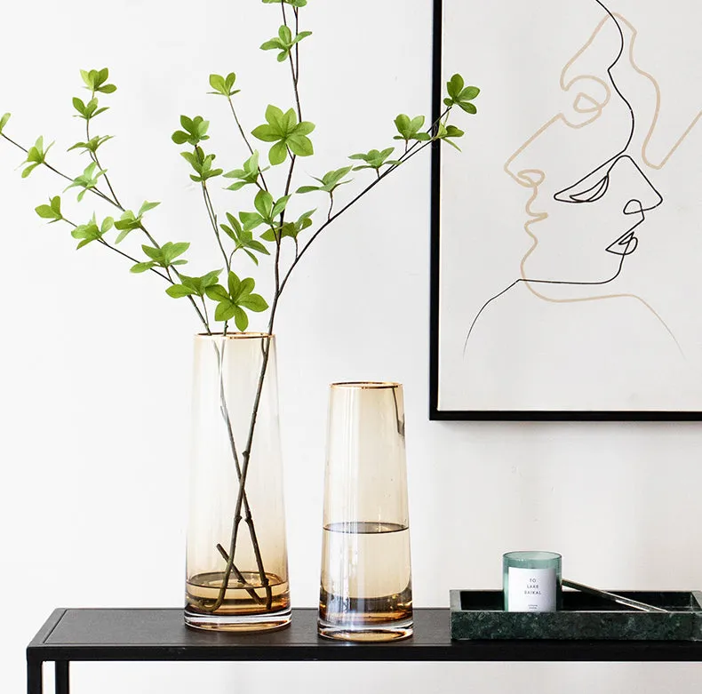 Tapered Colored Glass Vase with Gold Rim