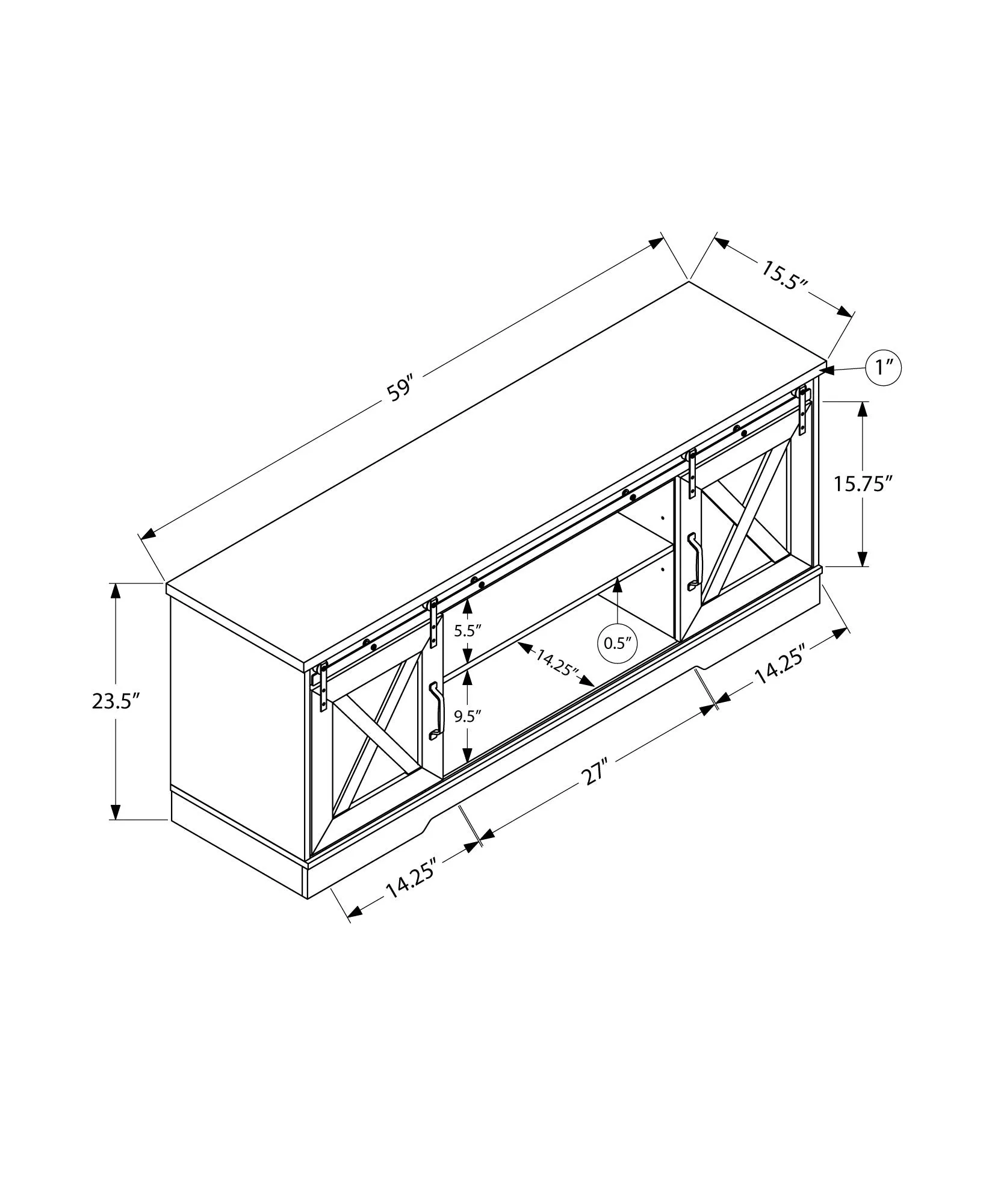Tv Stand - 60"L / Dark Taupe With 2 Sliding Doors