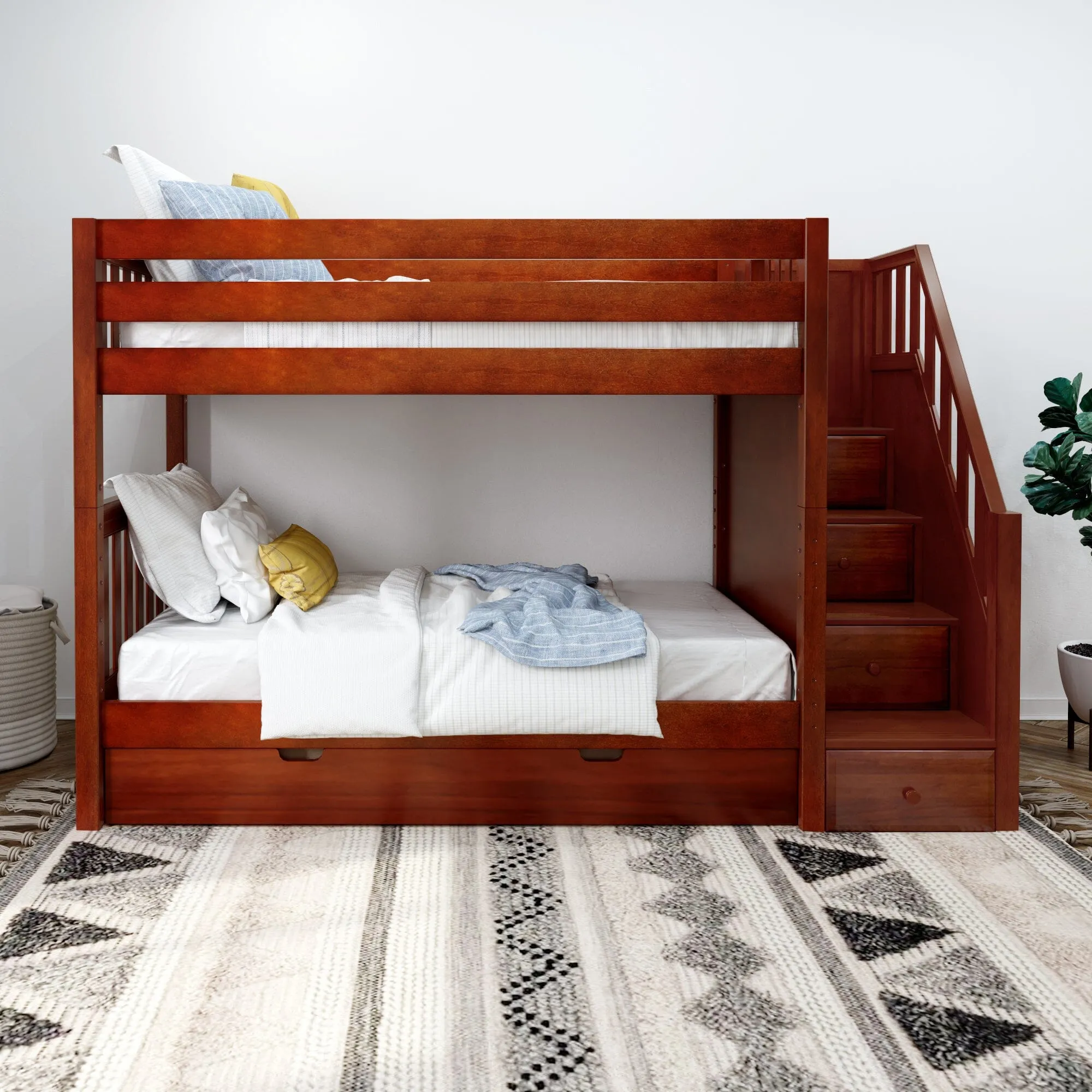 Twin Medium Bunk Bed with Stairs and Trundle Bed
