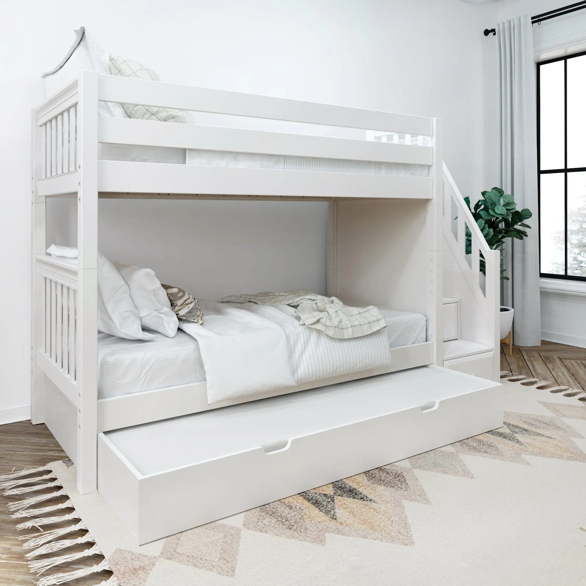 Twin Medium Bunk Bed with Stairs and Trundle Bed