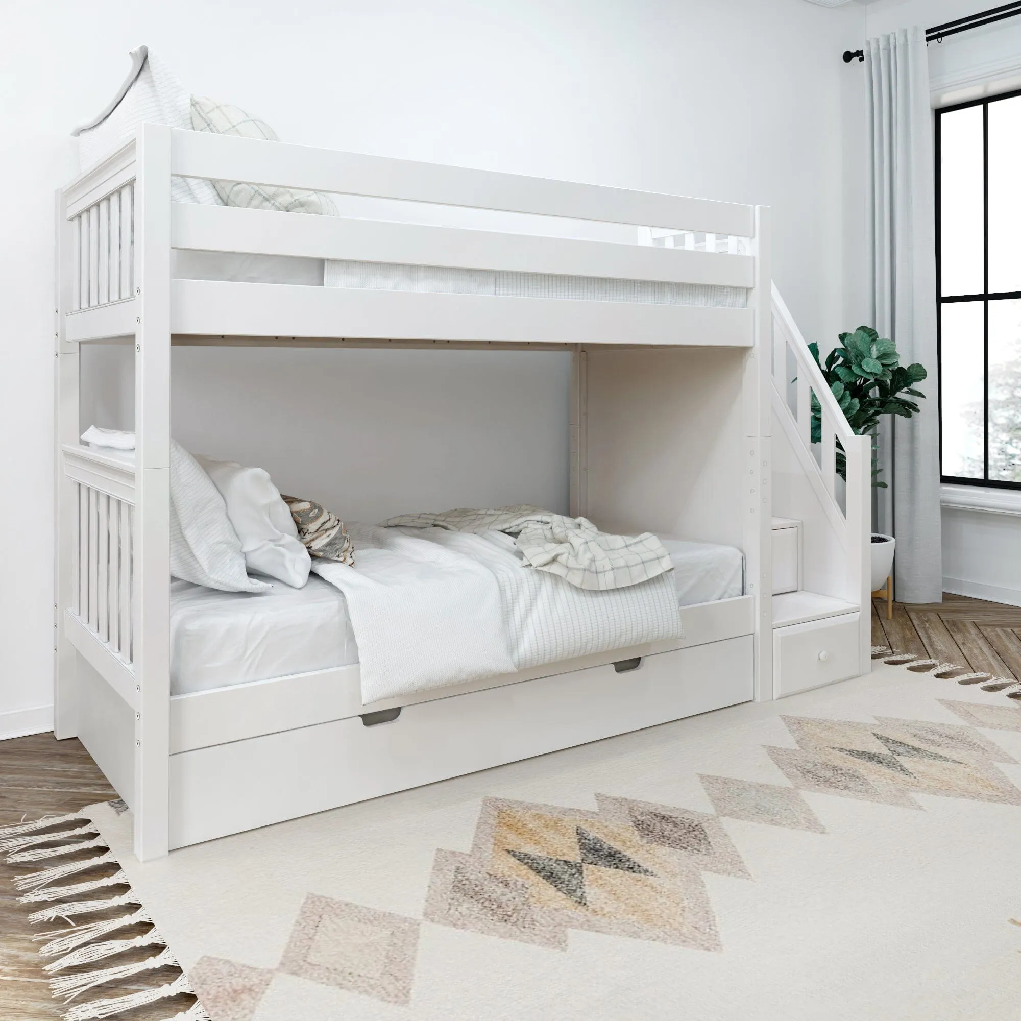 Twin Medium Bunk Bed with Stairs and Trundle Bed
