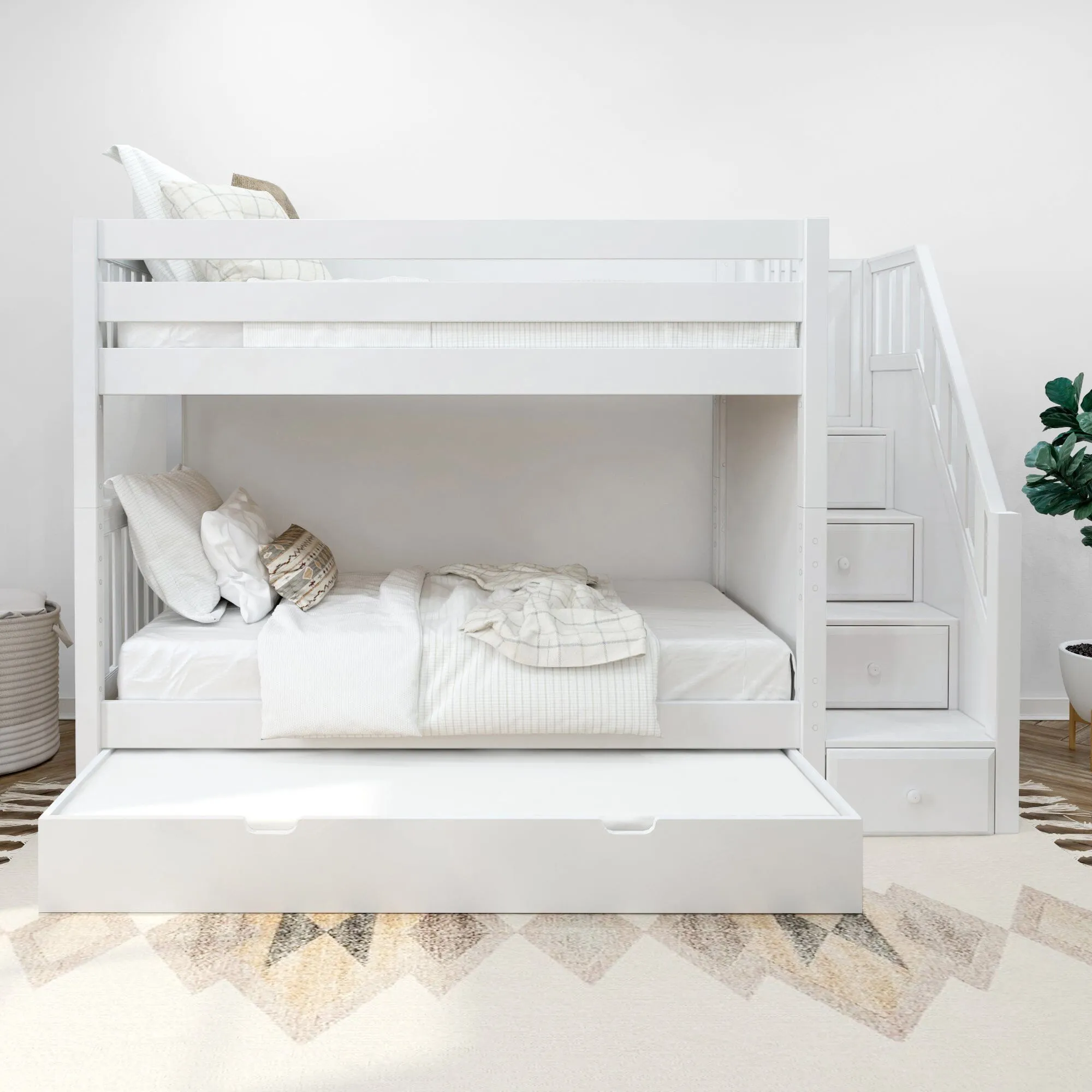 Twin Medium Bunk Bed with Stairs and Trundle Bed