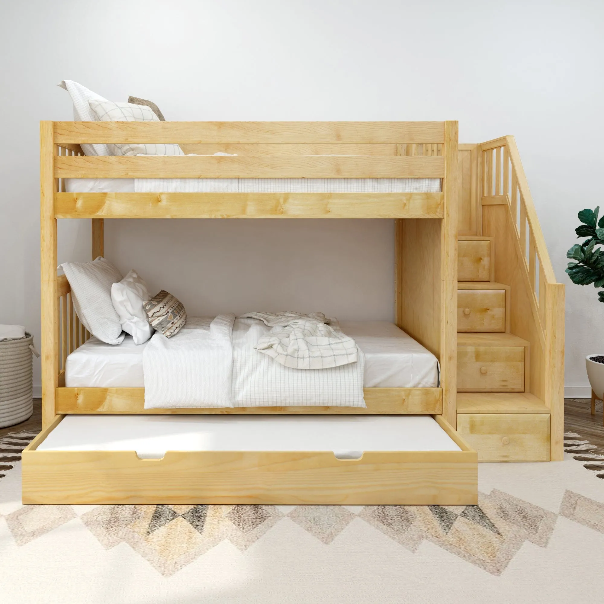 Twin Medium Bunk Bed with Stairs and Trundle Bed