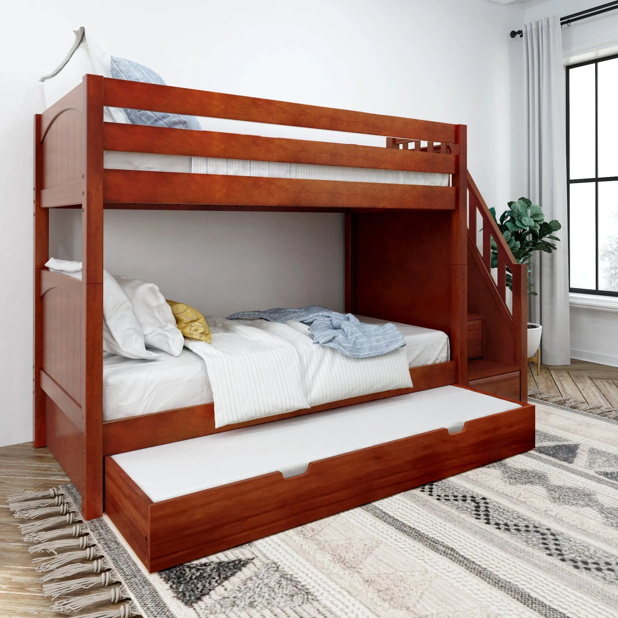 Twin Medium Bunk Bed with Stairs and Trundle Bed