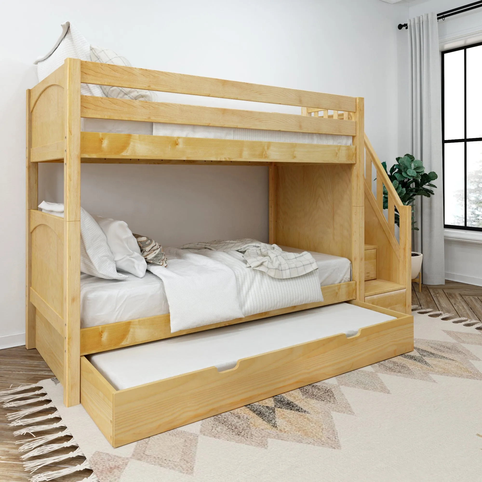Twin Medium Bunk Bed with Stairs and Trundle Bed