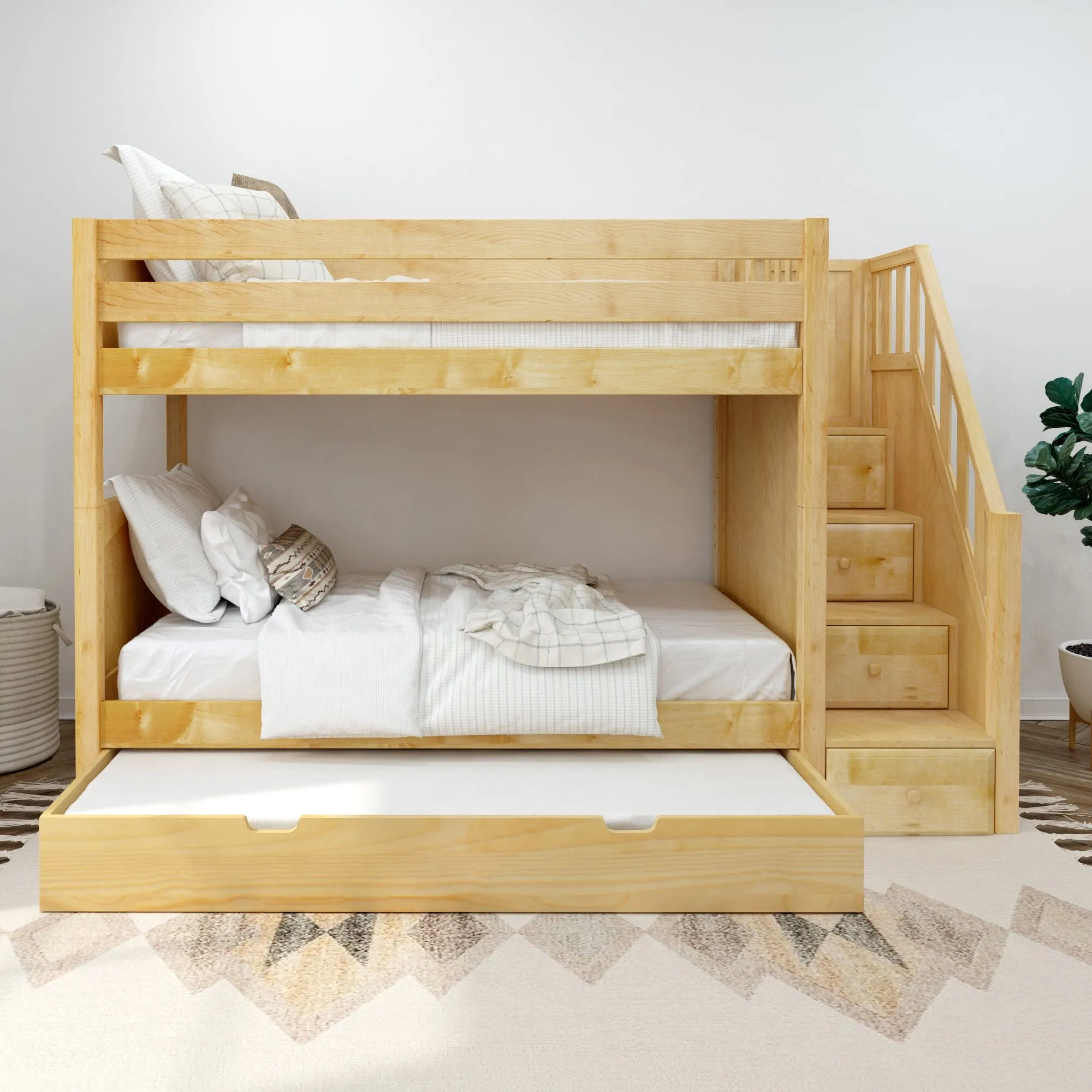 Twin Medium Bunk Bed with Stairs and Trundle Bed