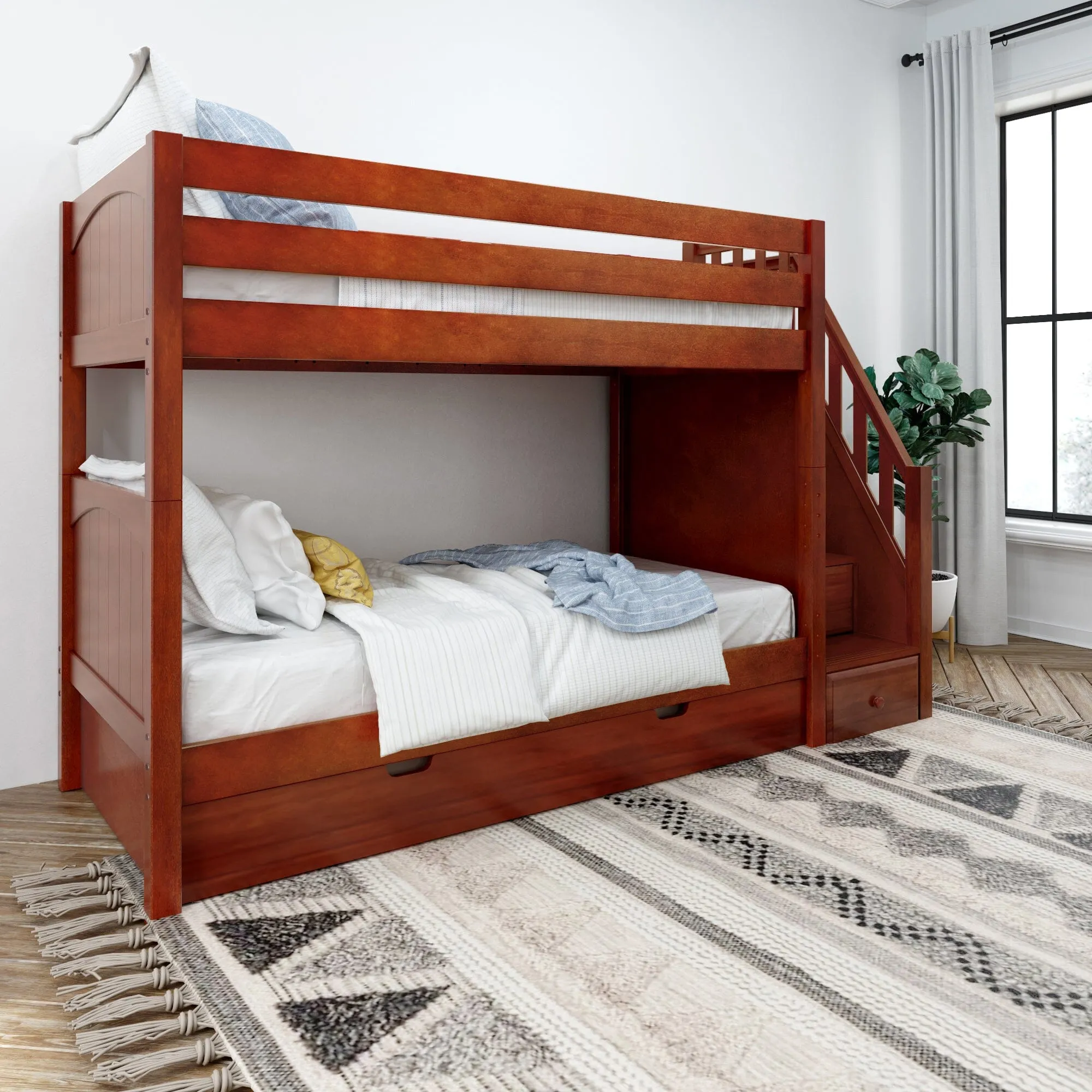 Twin Medium Bunk Bed with Stairs and Trundle Bed