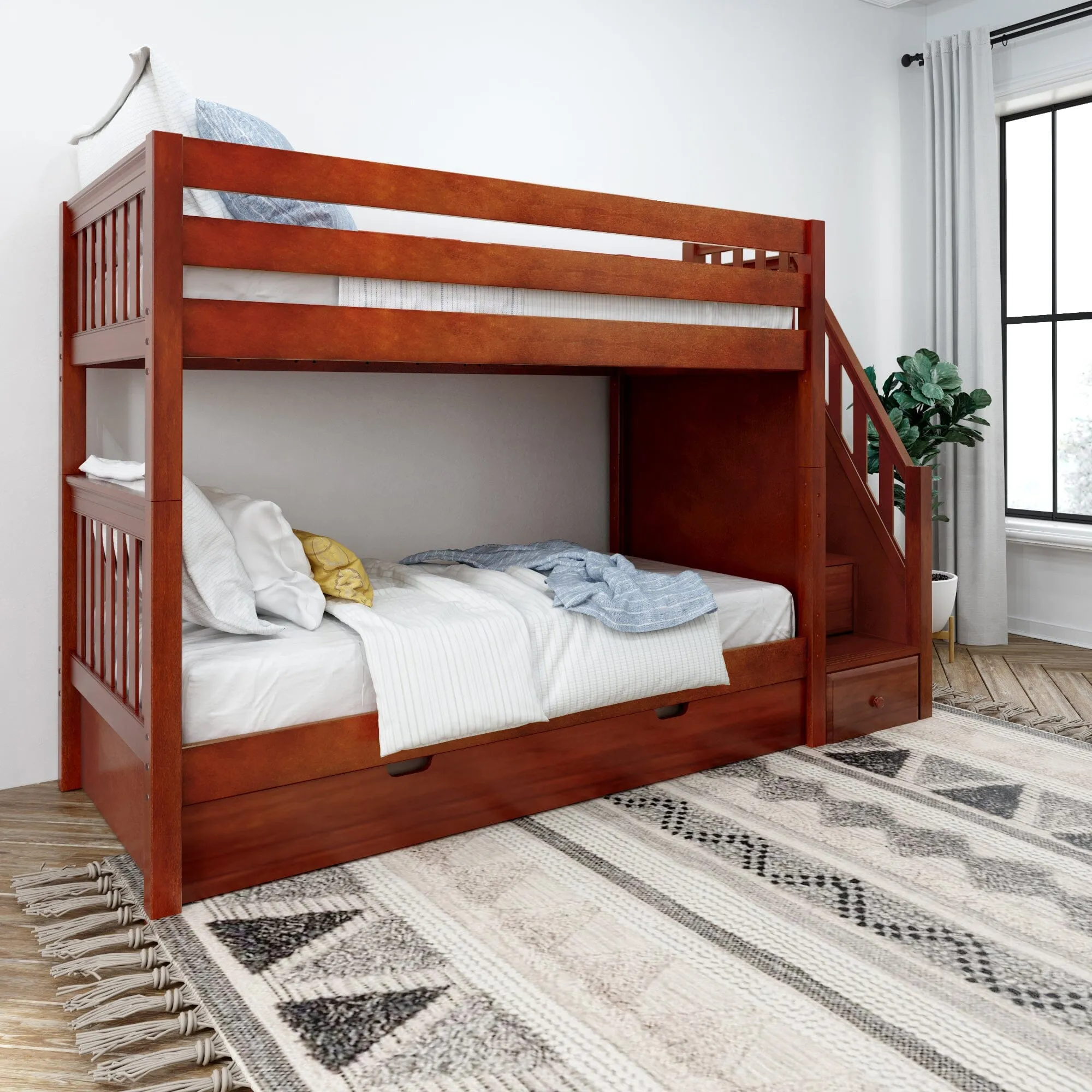 Twin Medium Bunk Bed with Stairs and Trundle Bed