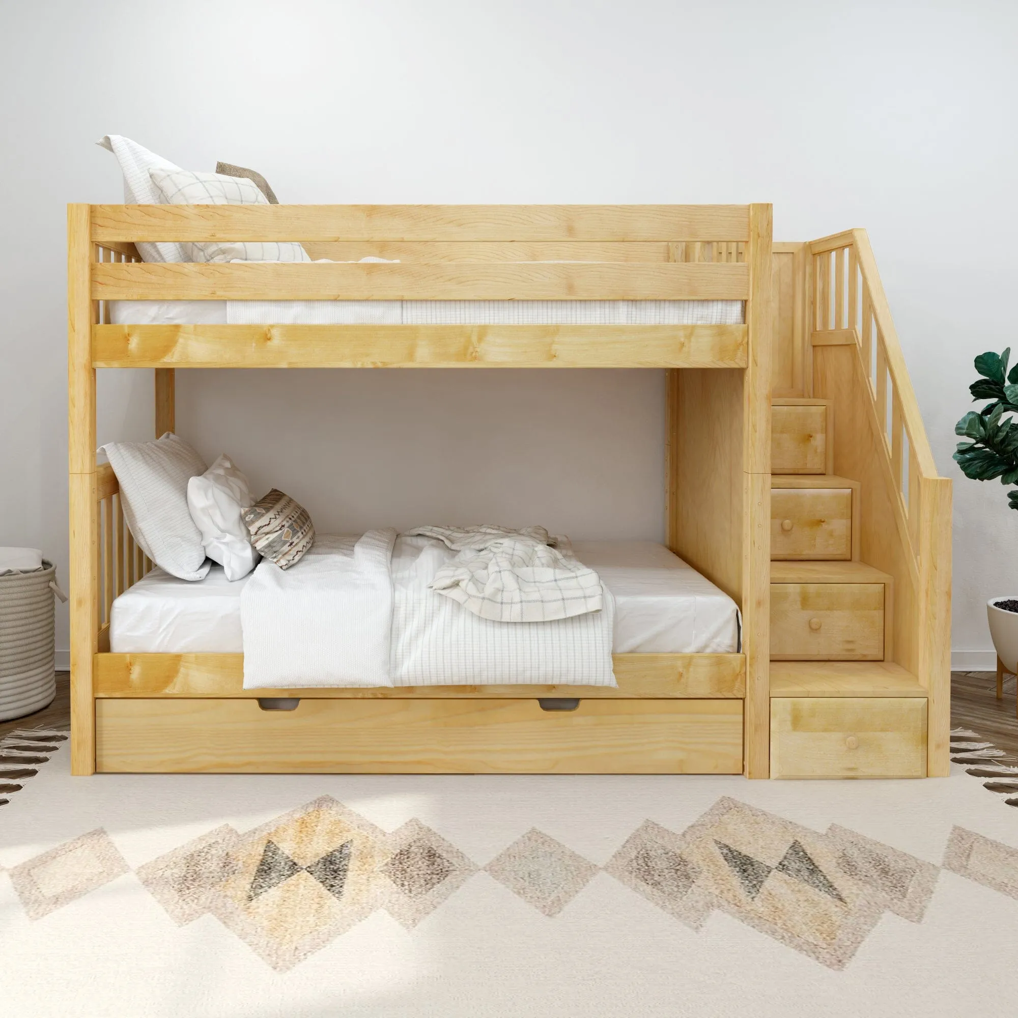 Twin Medium Bunk Bed with Stairs and Trundle Bed