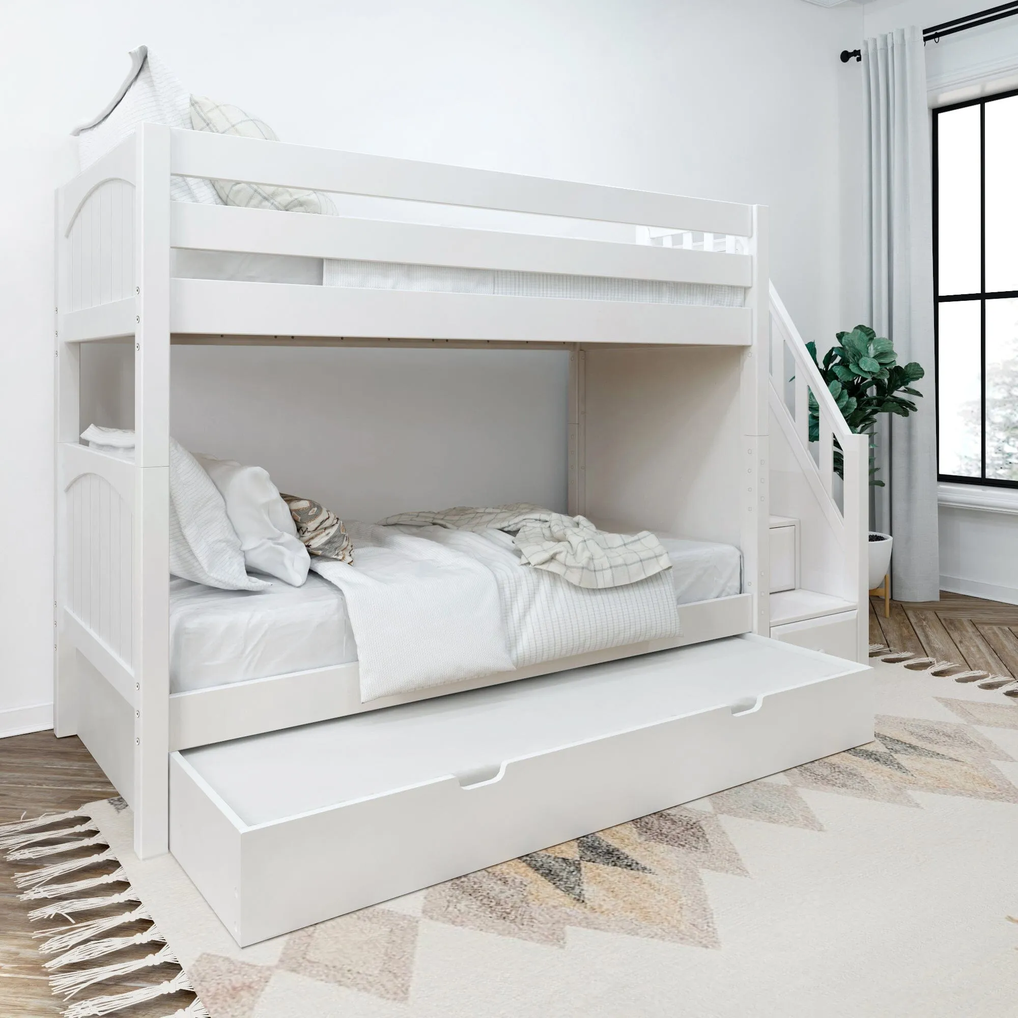 Twin Medium Bunk Bed with Stairs and Trundle Bed