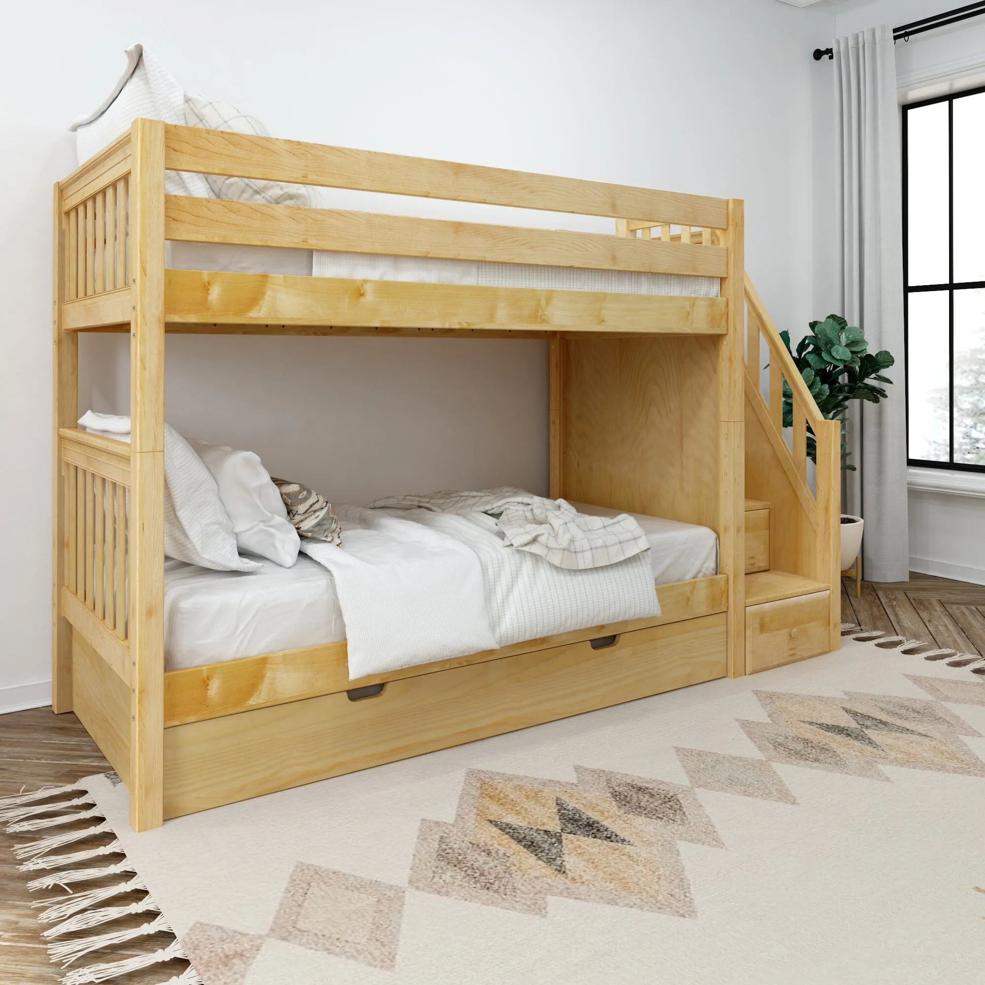 Twin Medium Bunk Bed with Stairs and Trundle Bed