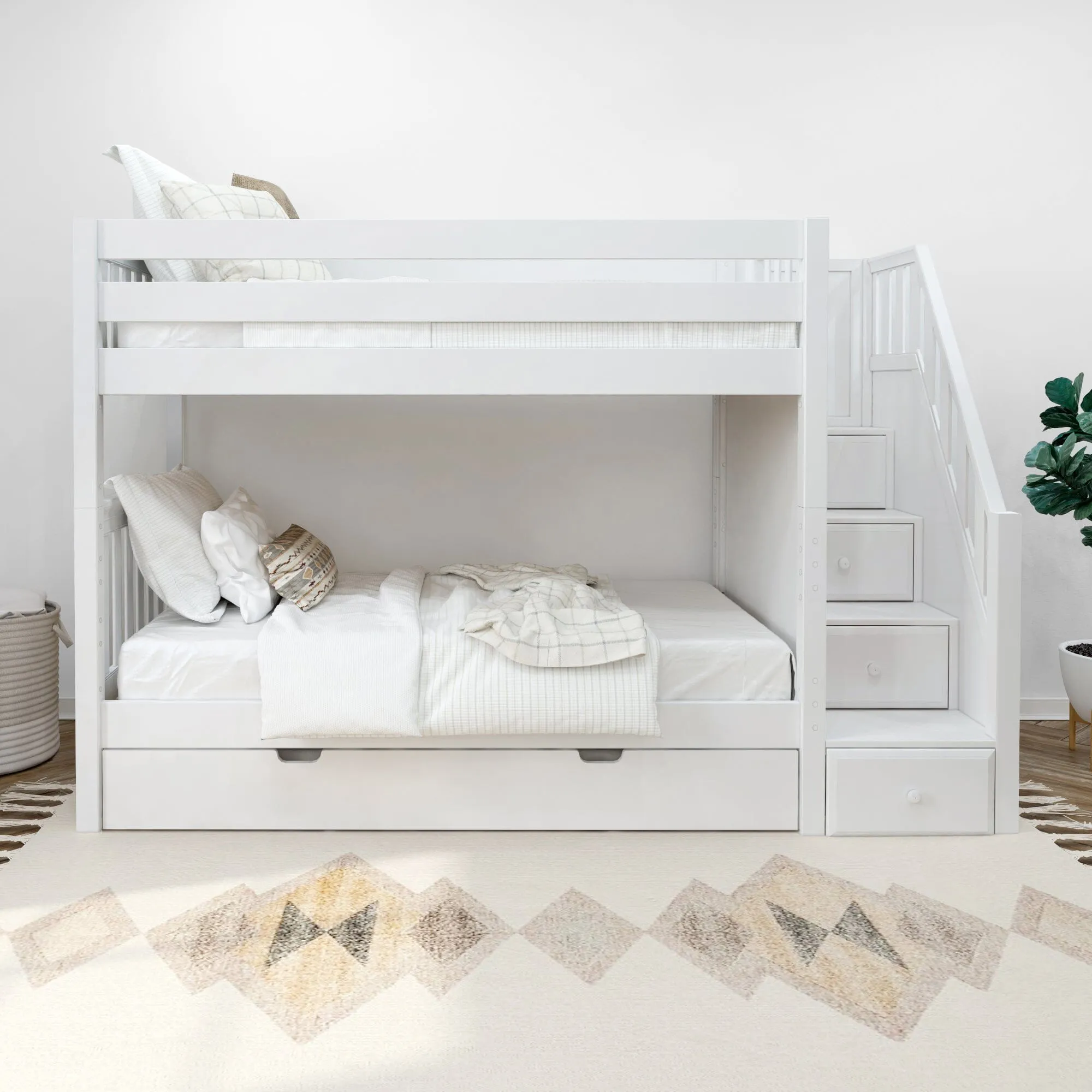 Twin Medium Bunk Bed with Stairs and Trundle Bed