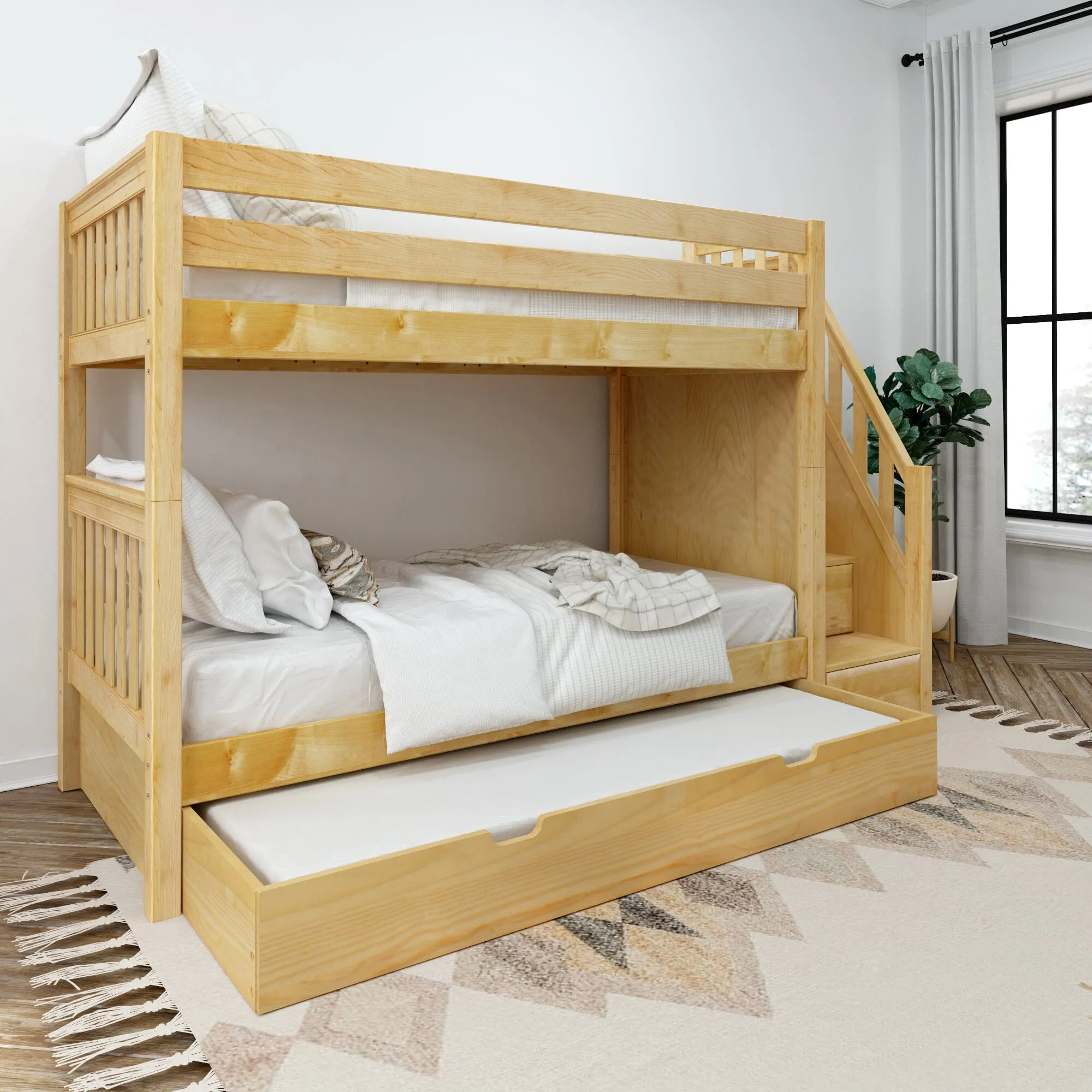 Twin Medium Bunk Bed with Stairs and Trundle Bed