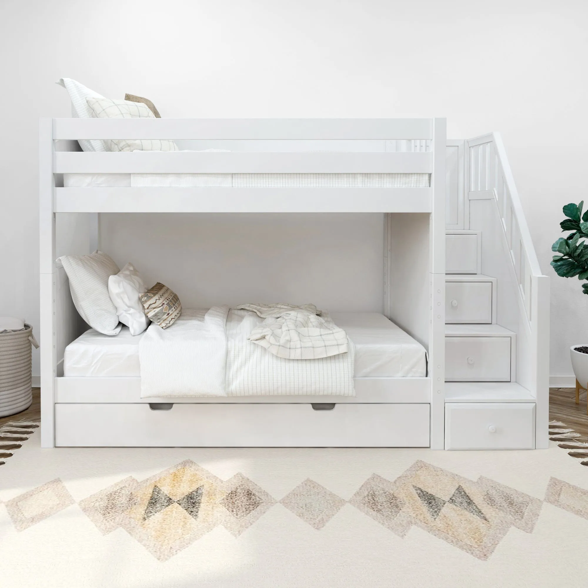 Twin Medium Bunk Bed with Stairs and Trundle Bed