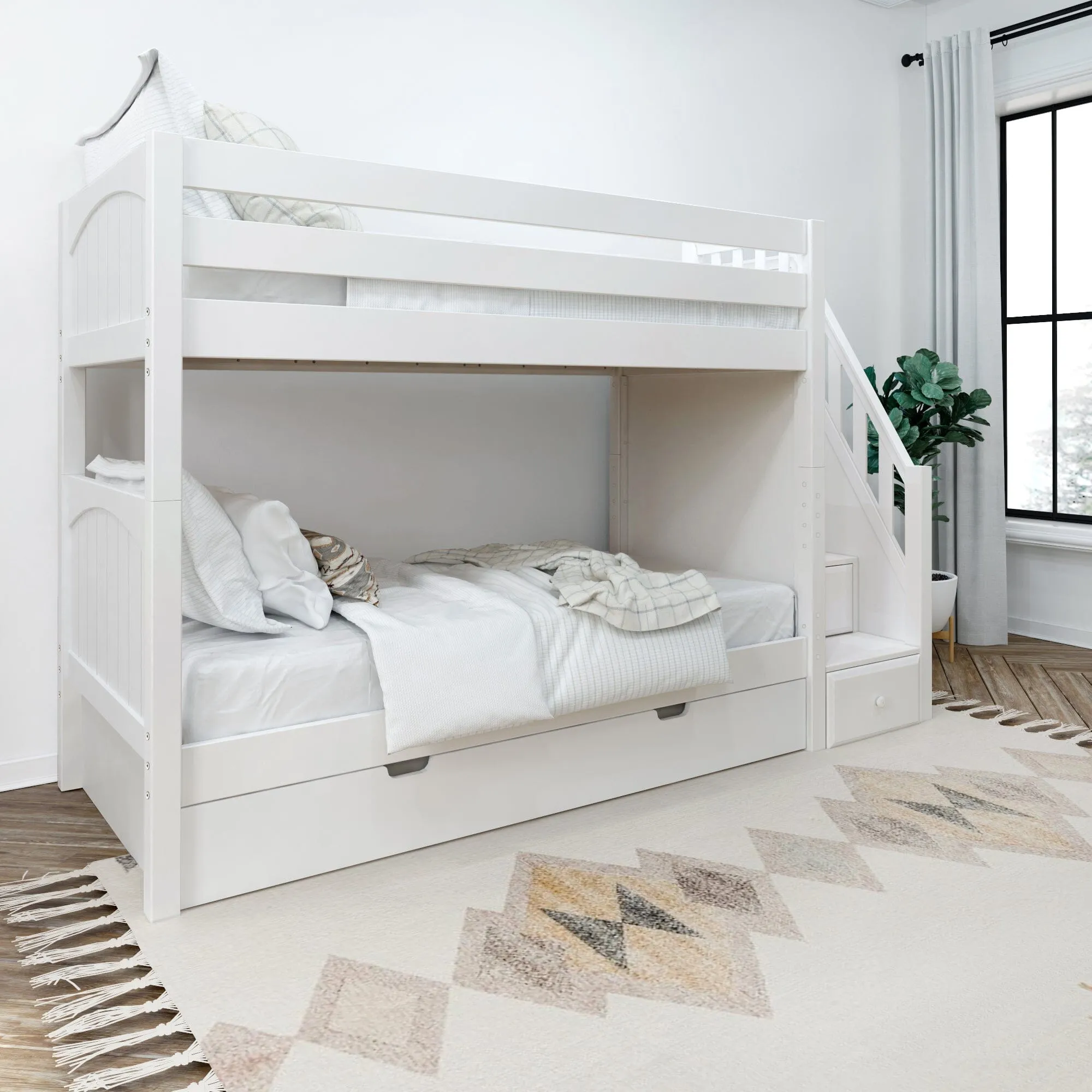 Twin Medium Bunk Bed with Stairs and Trundle Bed