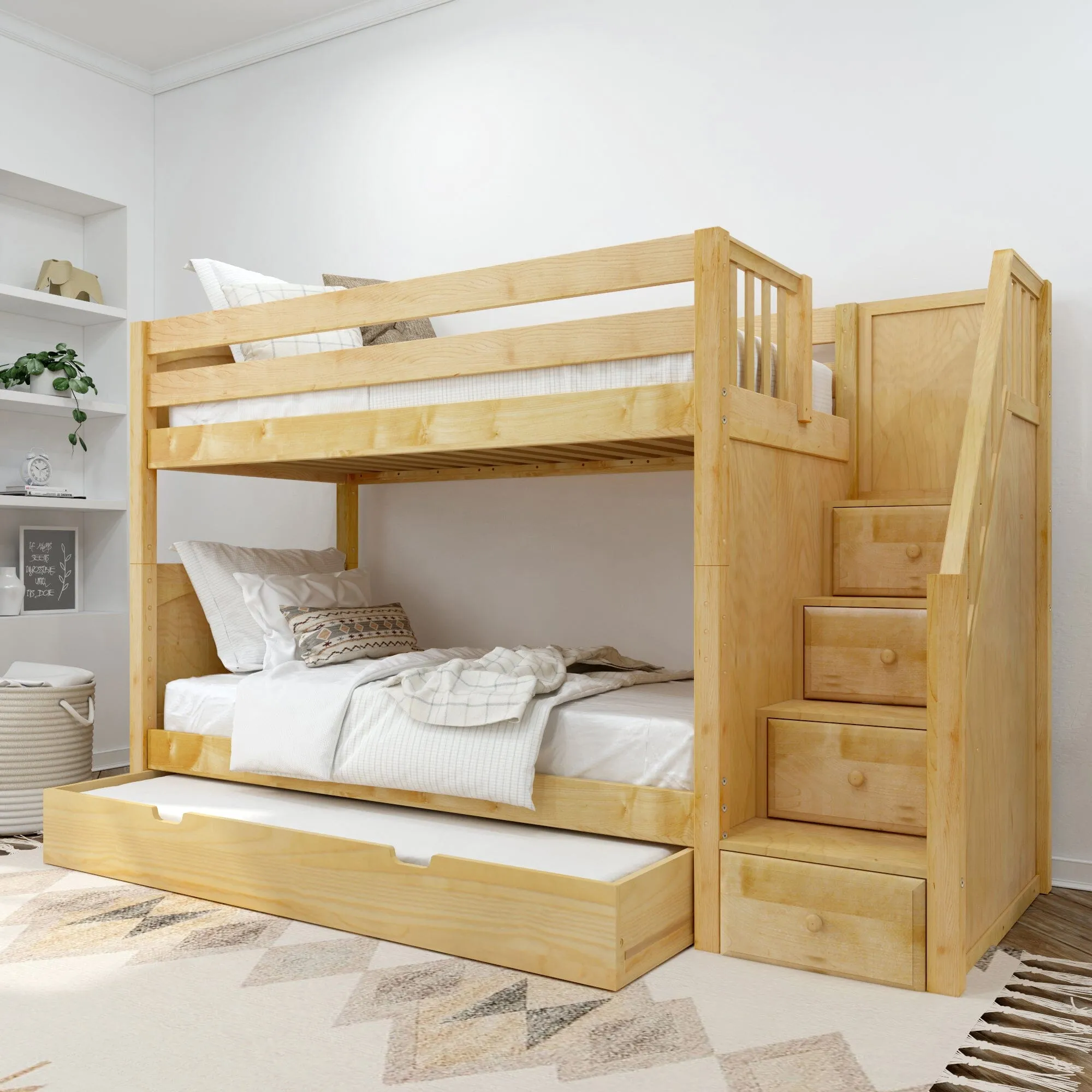 Twin Medium Bunk Bed with Stairs and Trundle Bed