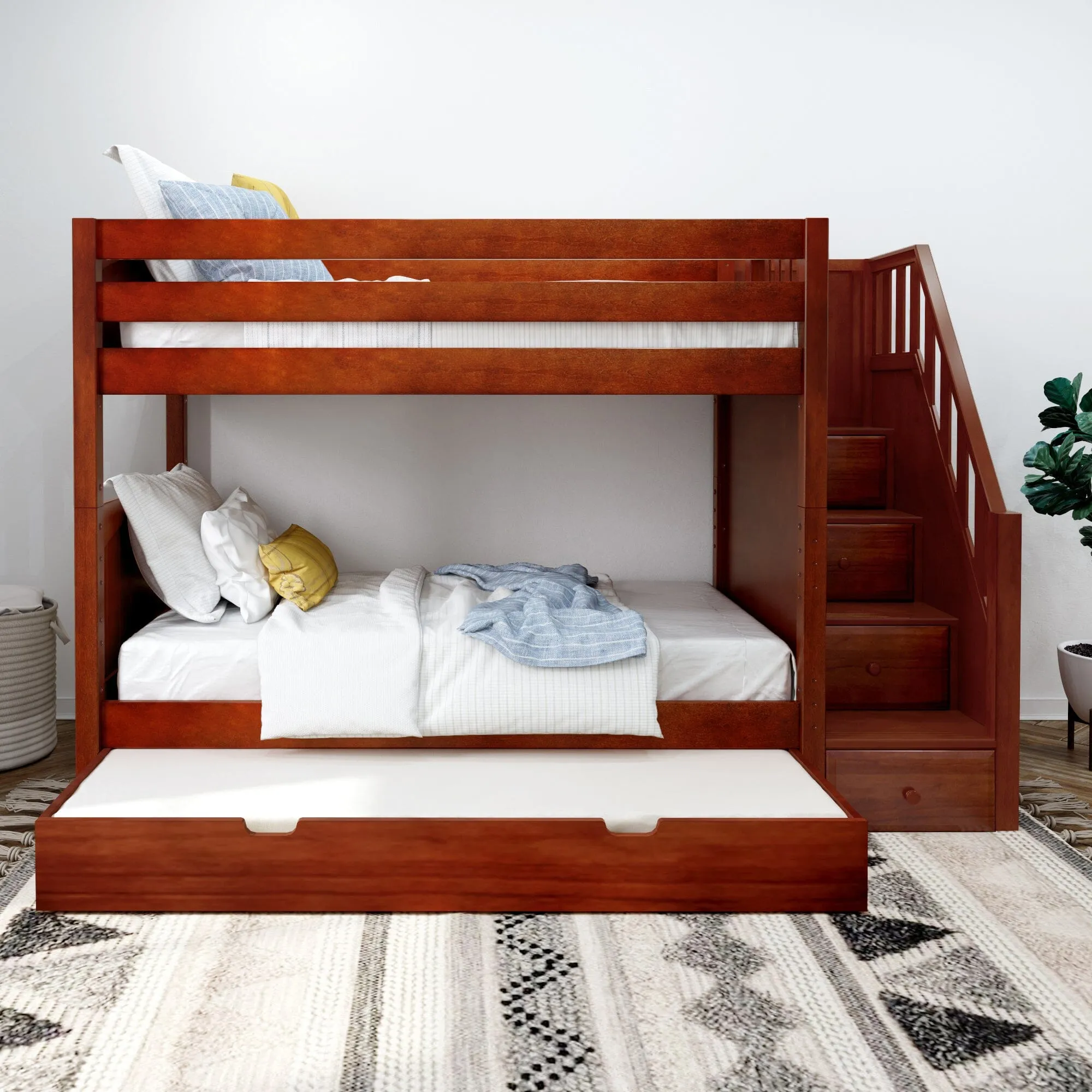 Twin Medium Bunk Bed with Stairs and Trundle Bed
