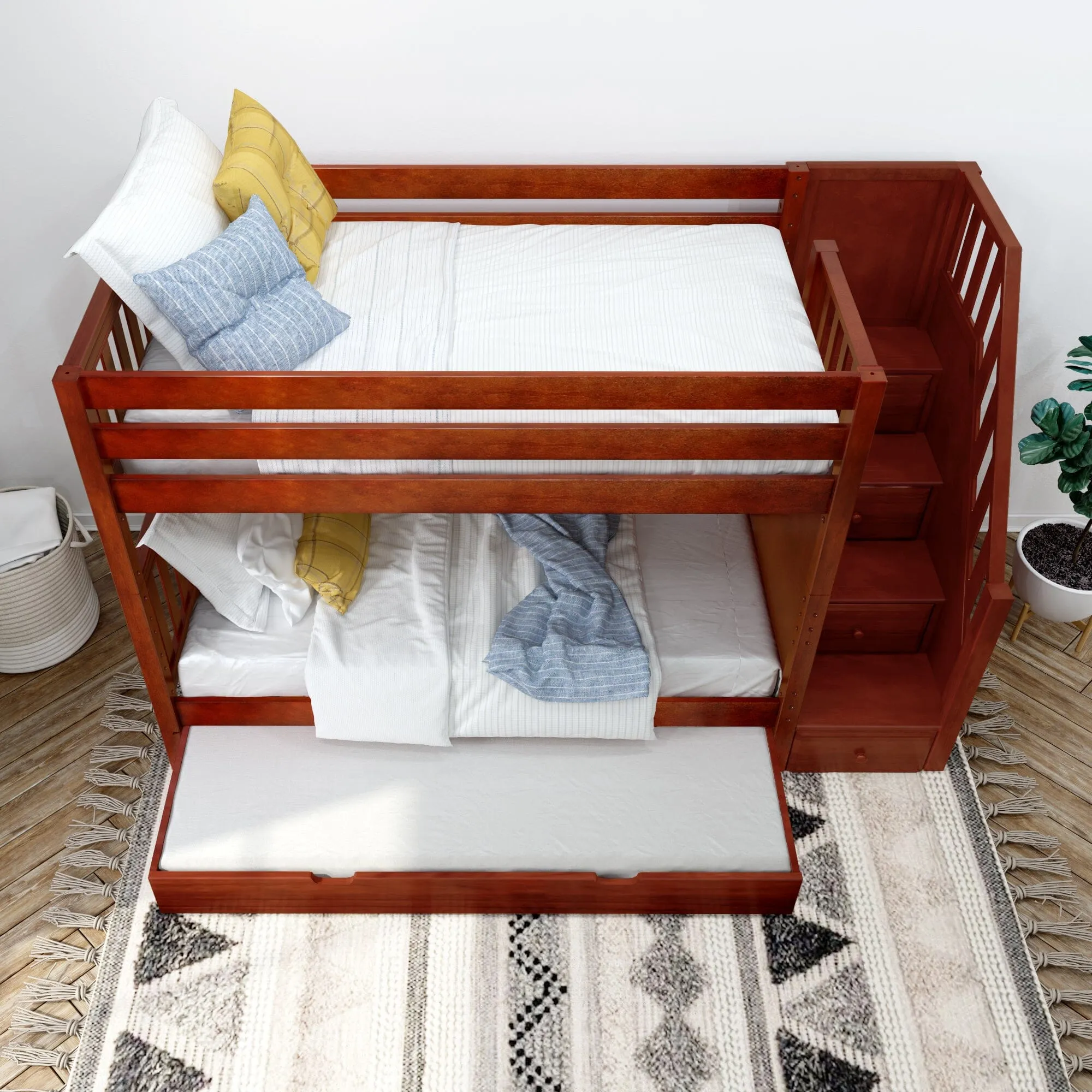 Twin Medium Bunk Bed with Stairs and Trundle Bed