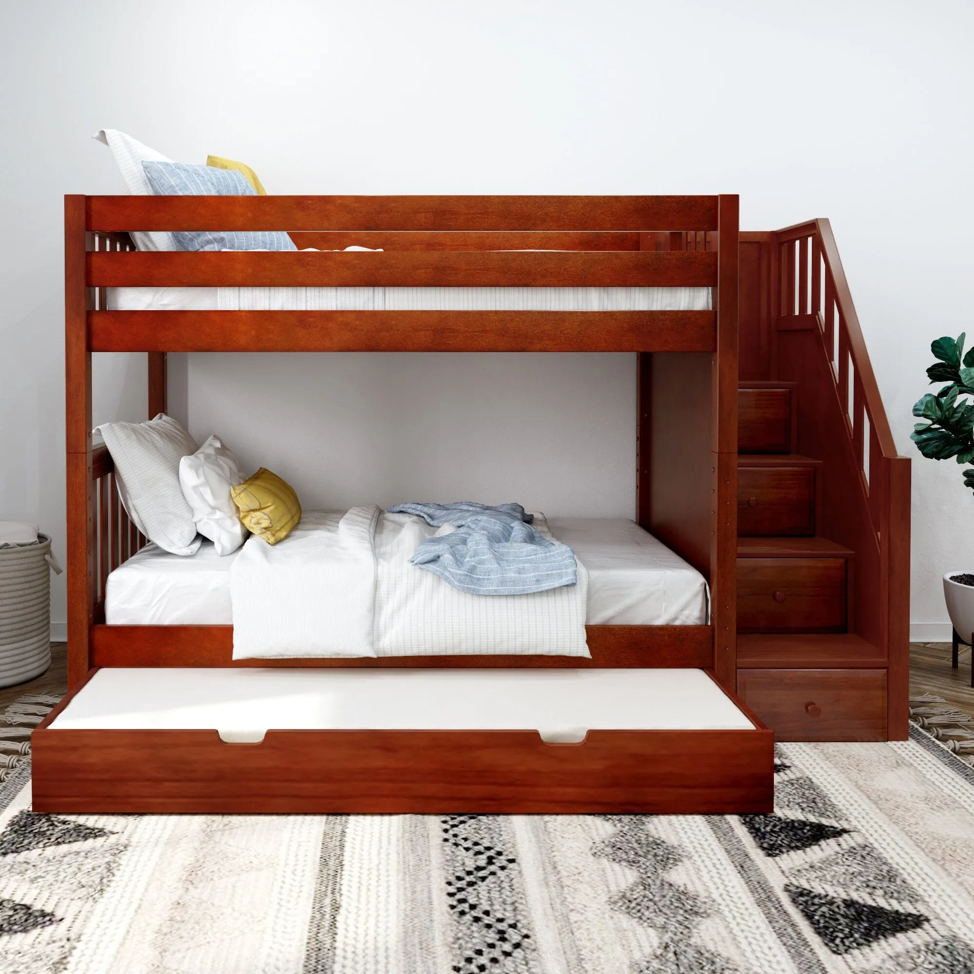 Twin Medium Bunk Bed with Stairs and Trundle Bed