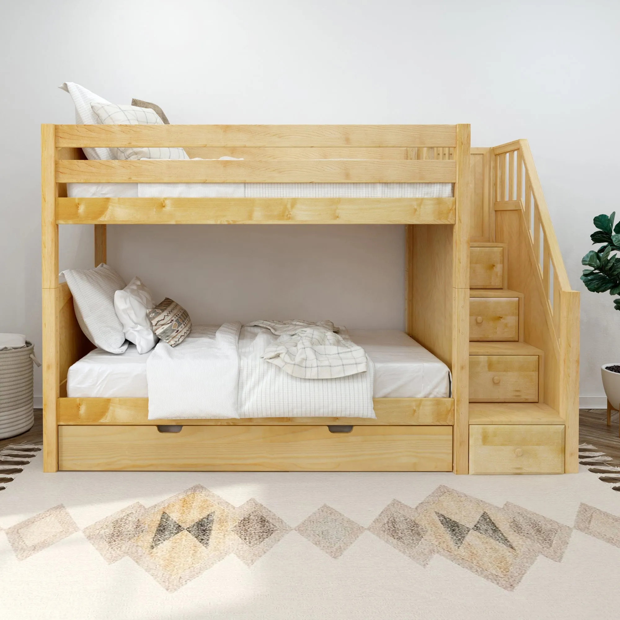 Twin Medium Bunk Bed with Stairs and Trundle Bed