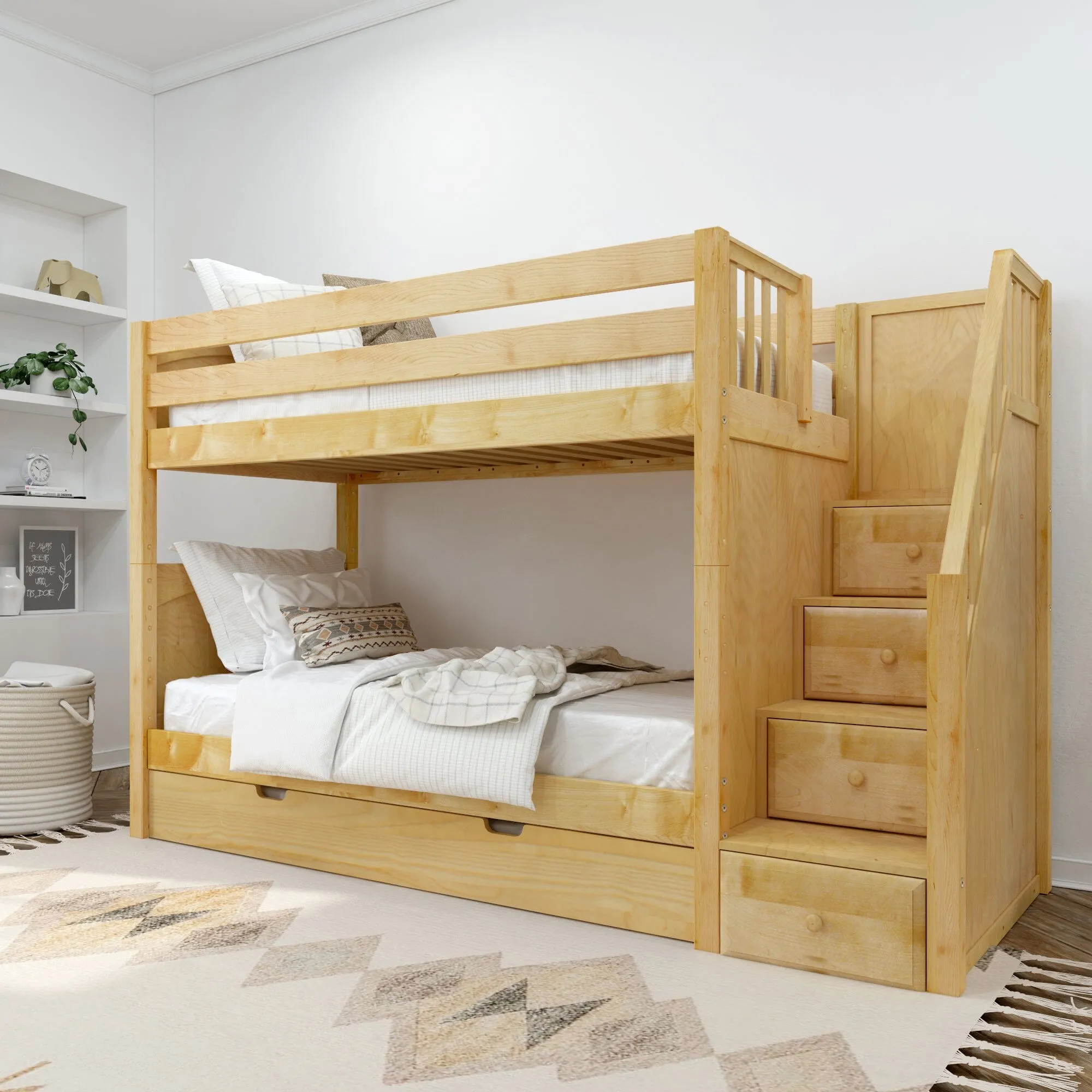 Twin Medium Bunk Bed with Stairs and Trundle Bed