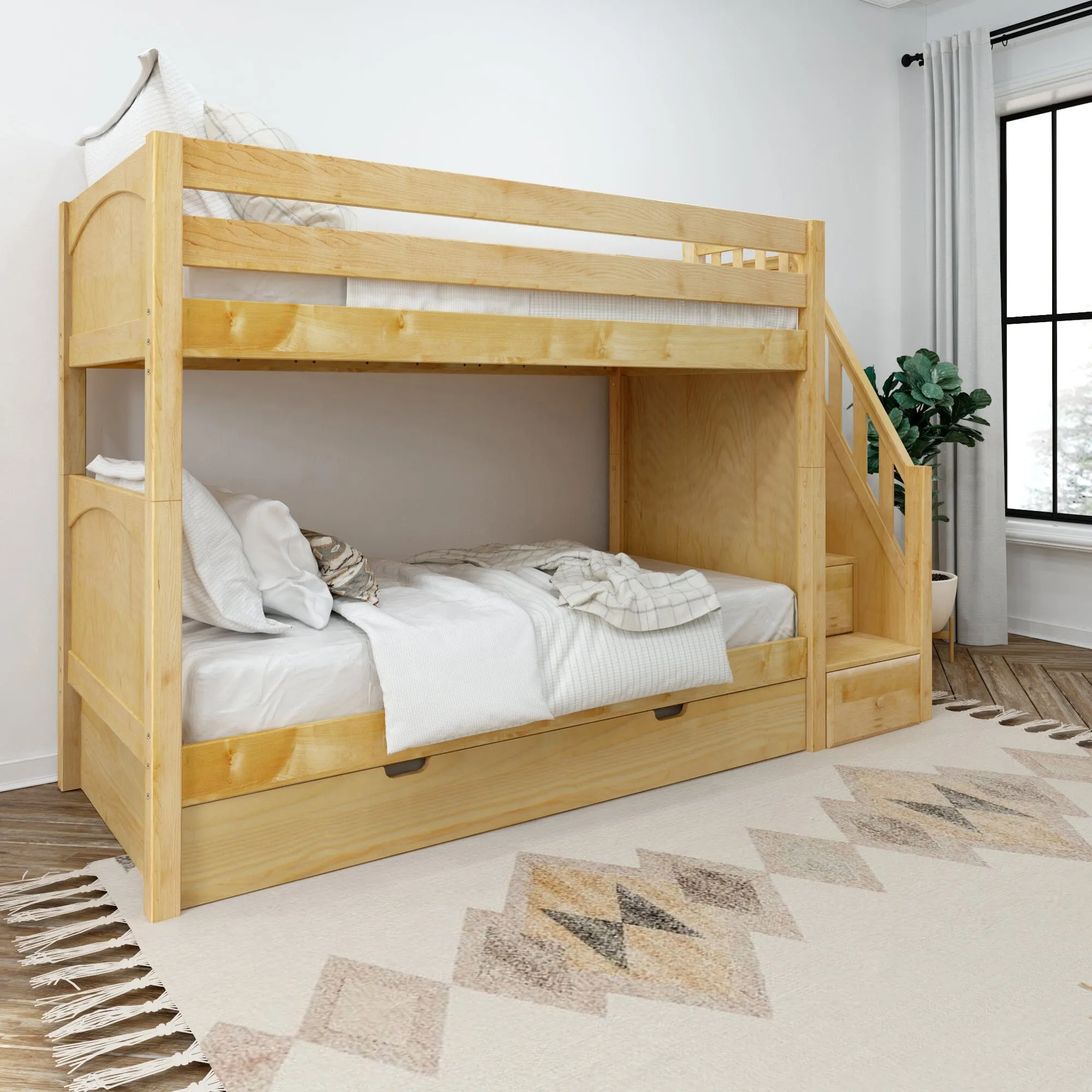 Twin Medium Bunk Bed with Stairs and Trundle Bed