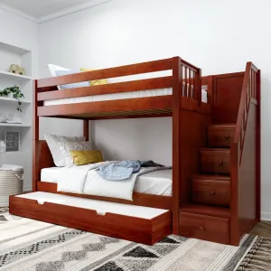 Twin Medium Bunk Bed with Stairs and Trundle Bed