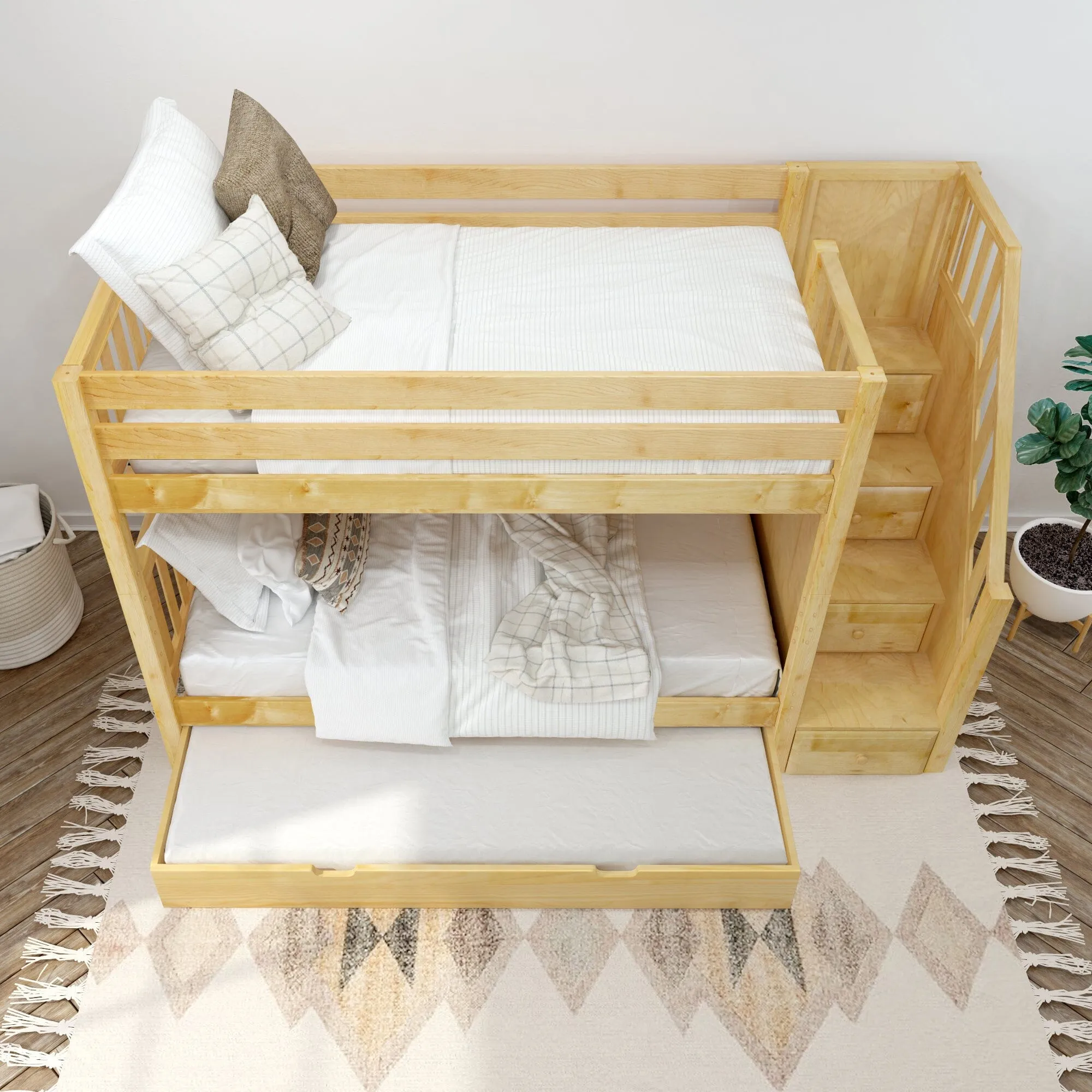 Twin Medium Bunk Bed with Stairs and Trundle Bed