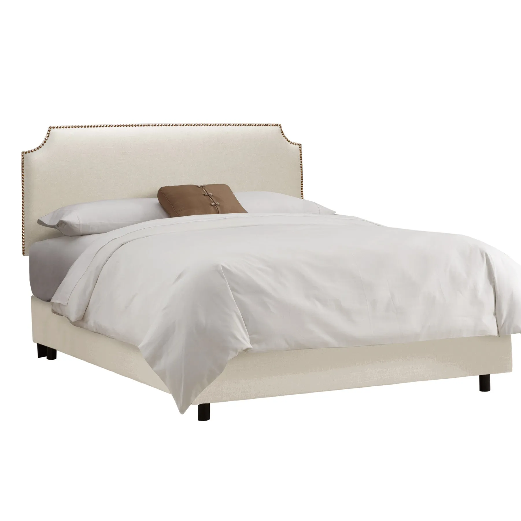 Twin Notched Nail Button Bed in Linen Sandstone