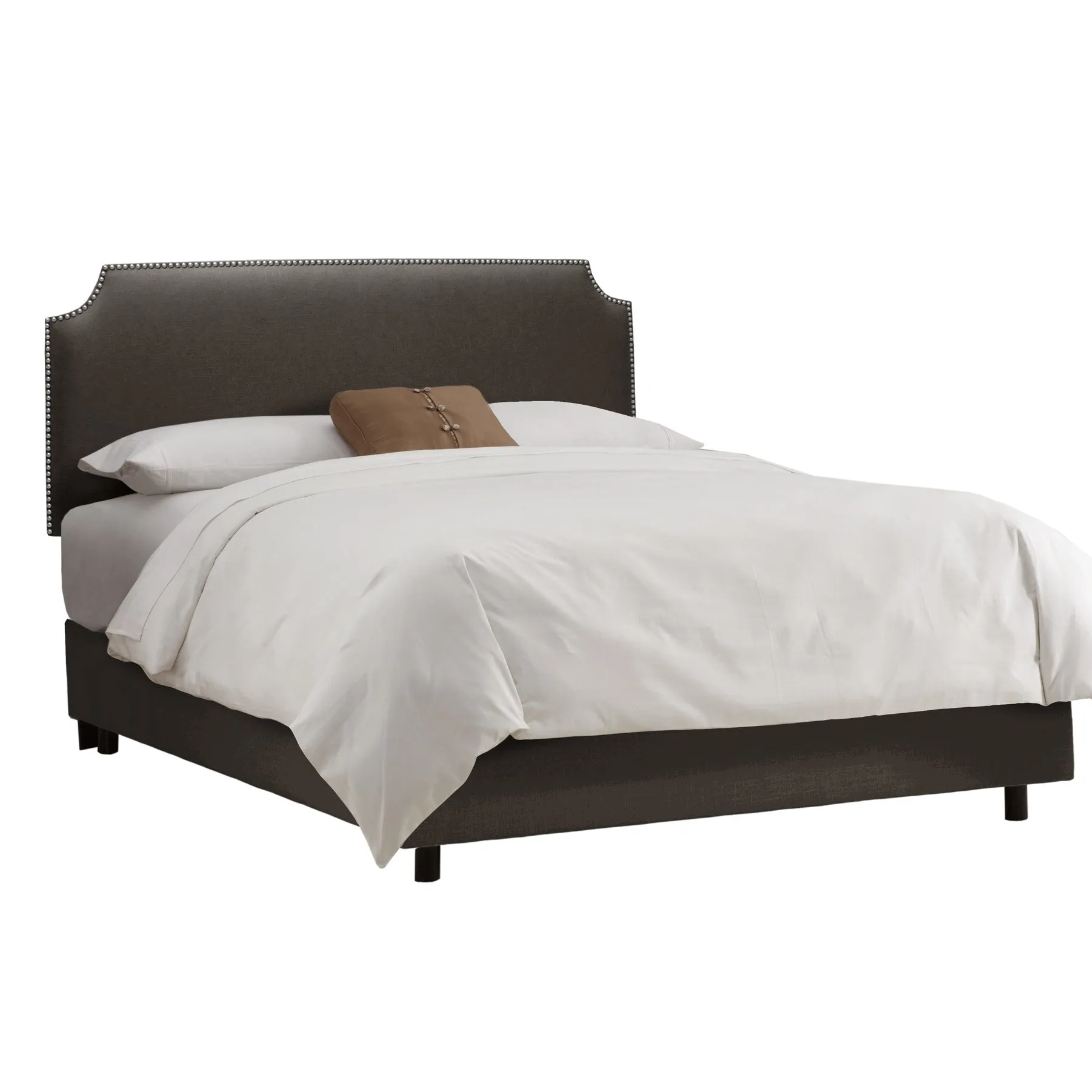 Twin Notched Nail Button Bed in Linen Sandstone