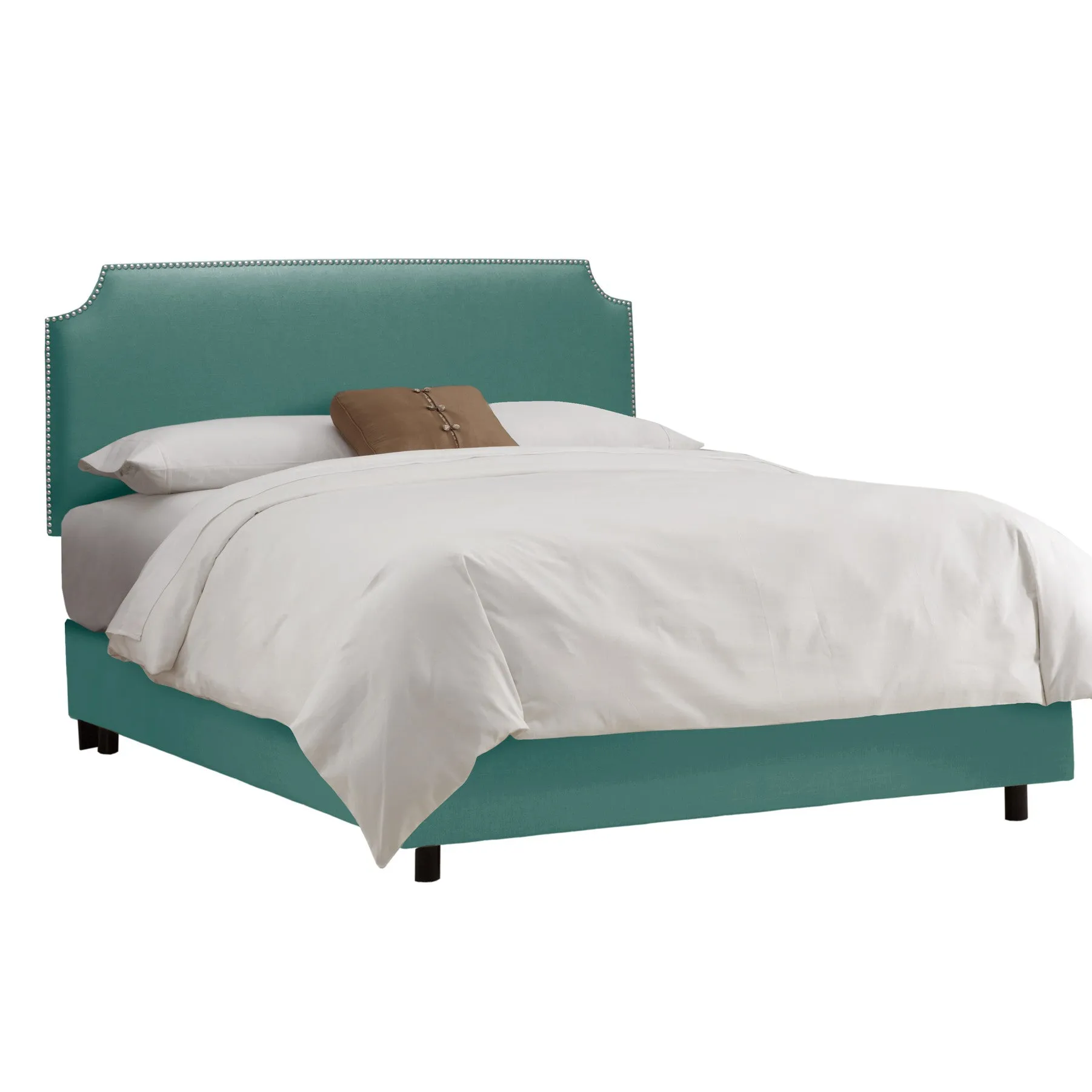 Twin Notched Nail Button Bed in Linen Sandstone