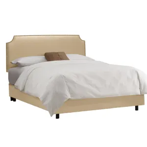 Twin Notched Nail Button Bed in Linen Sandstone
