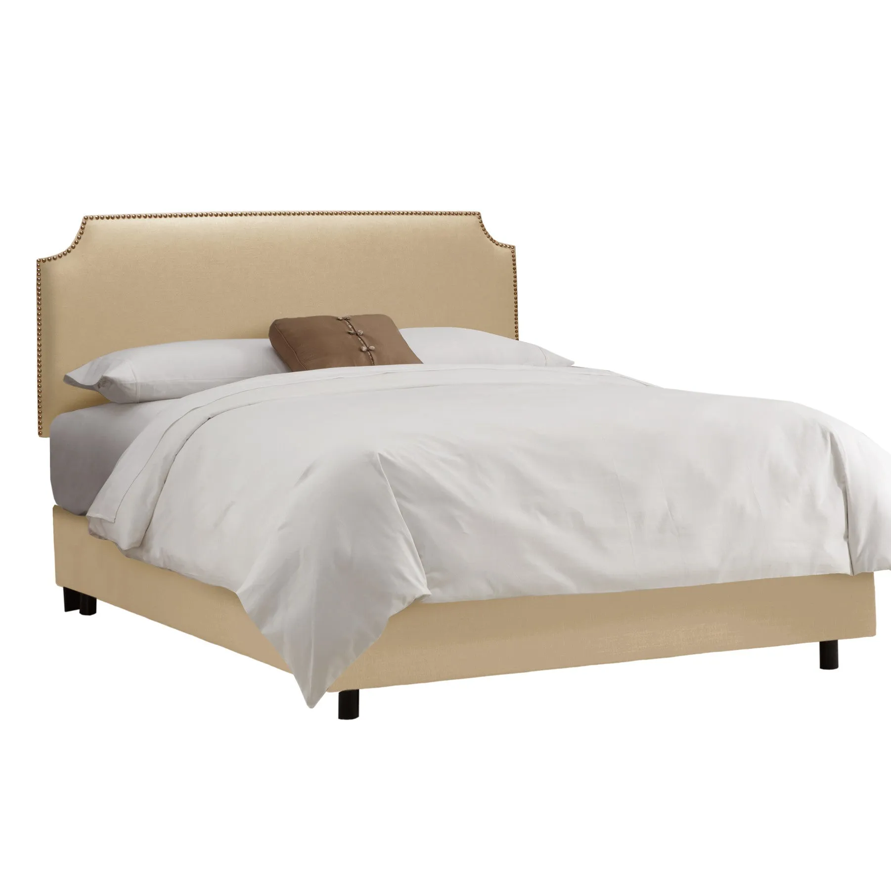 Twin Notched Nail Button Bed in Linen Sandstone