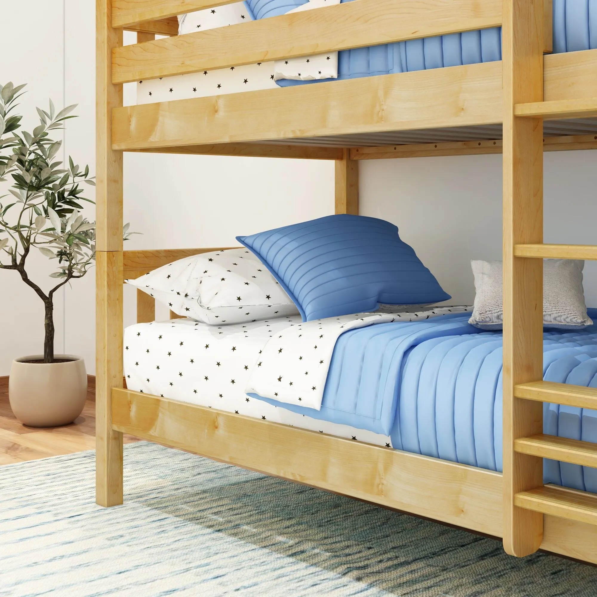 Twin XL Low Bunk Bed with Straight Ladder on Front