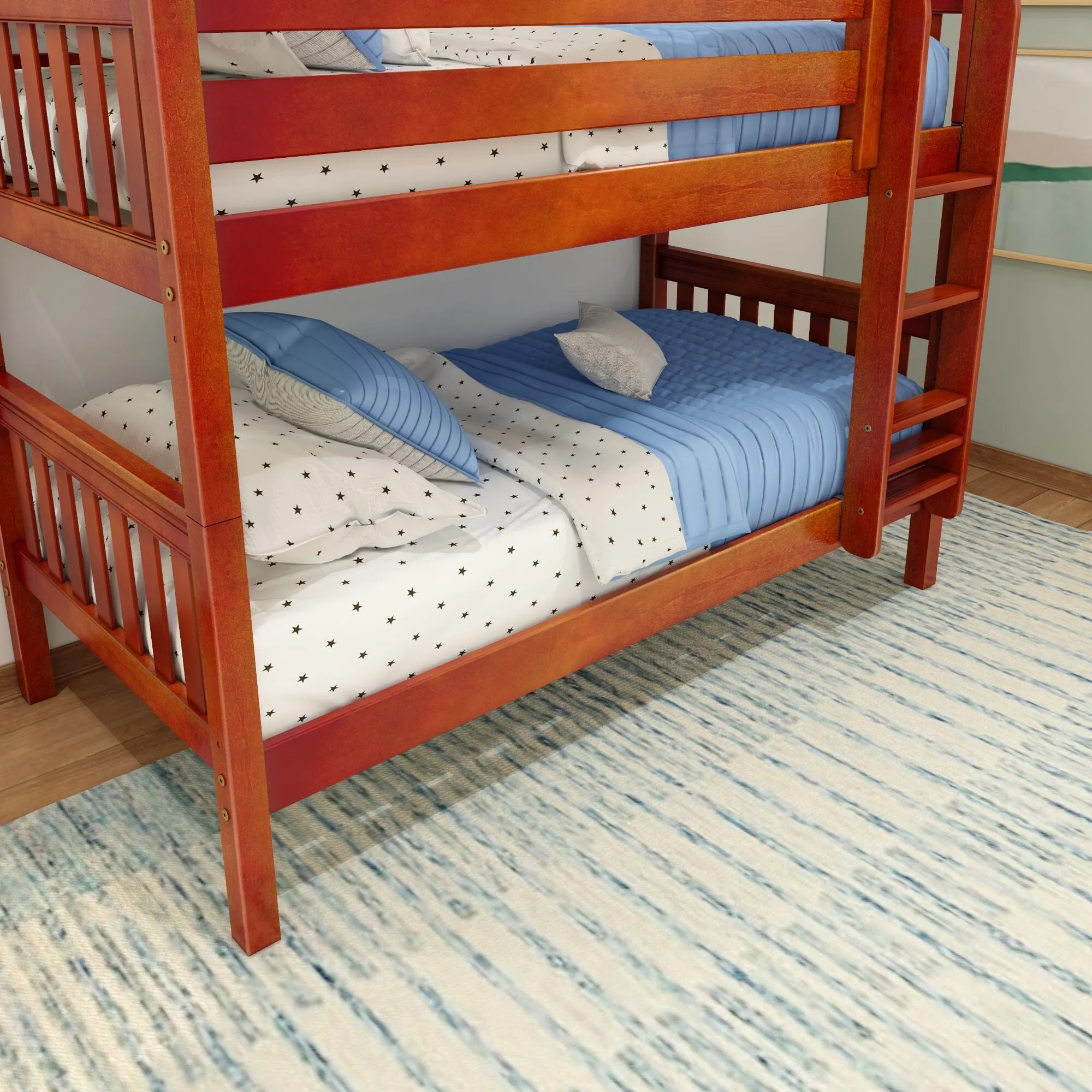 Twin XL Low Bunk Bed with Straight Ladder on Front