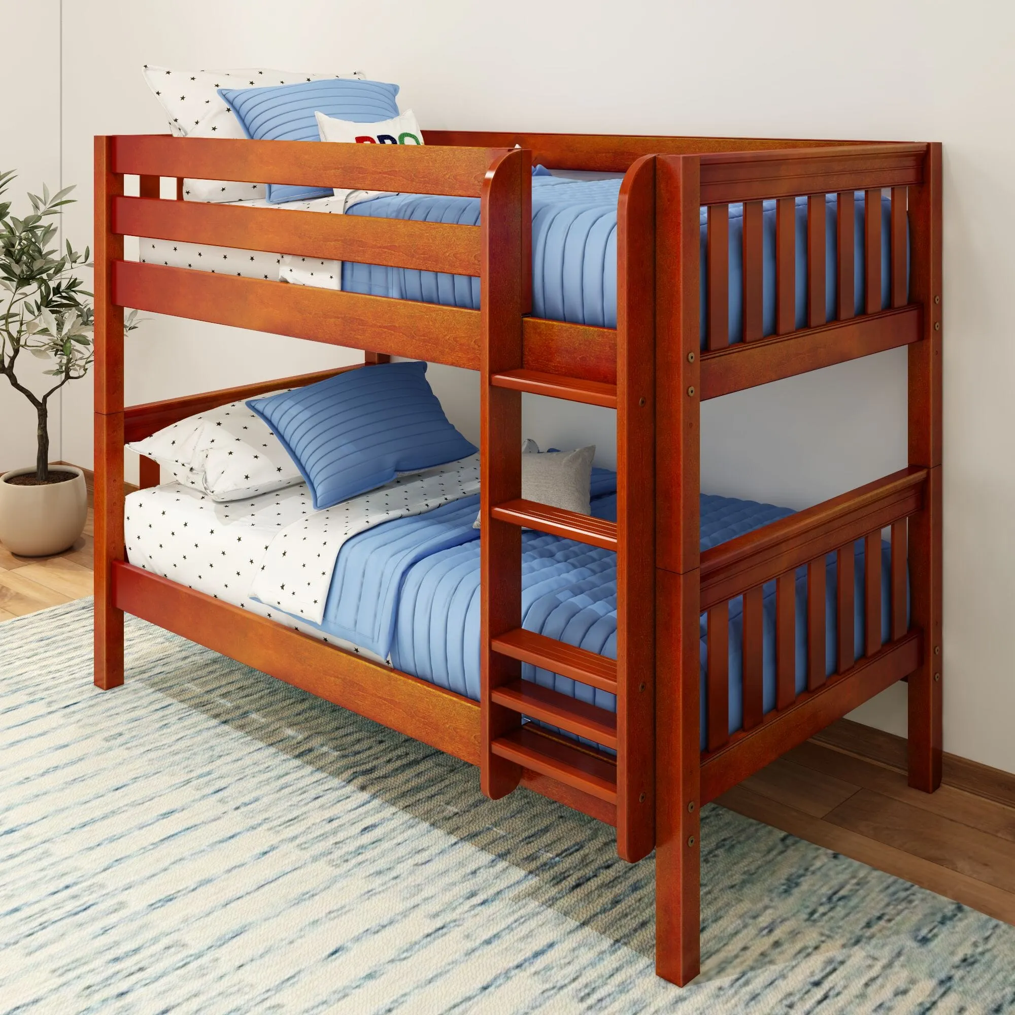 Twin XL Low Bunk Bed with Straight Ladder on Front
