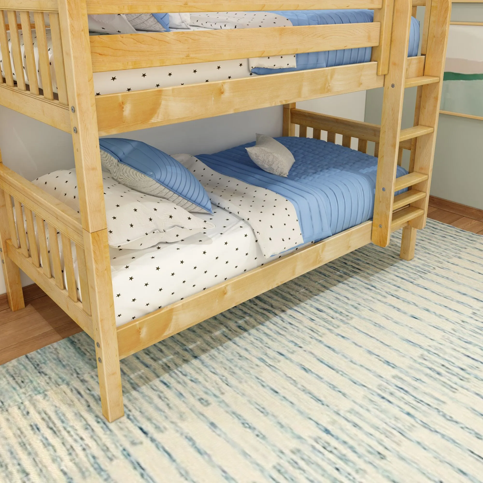 Twin XL Low Bunk Bed with Straight Ladder on Front